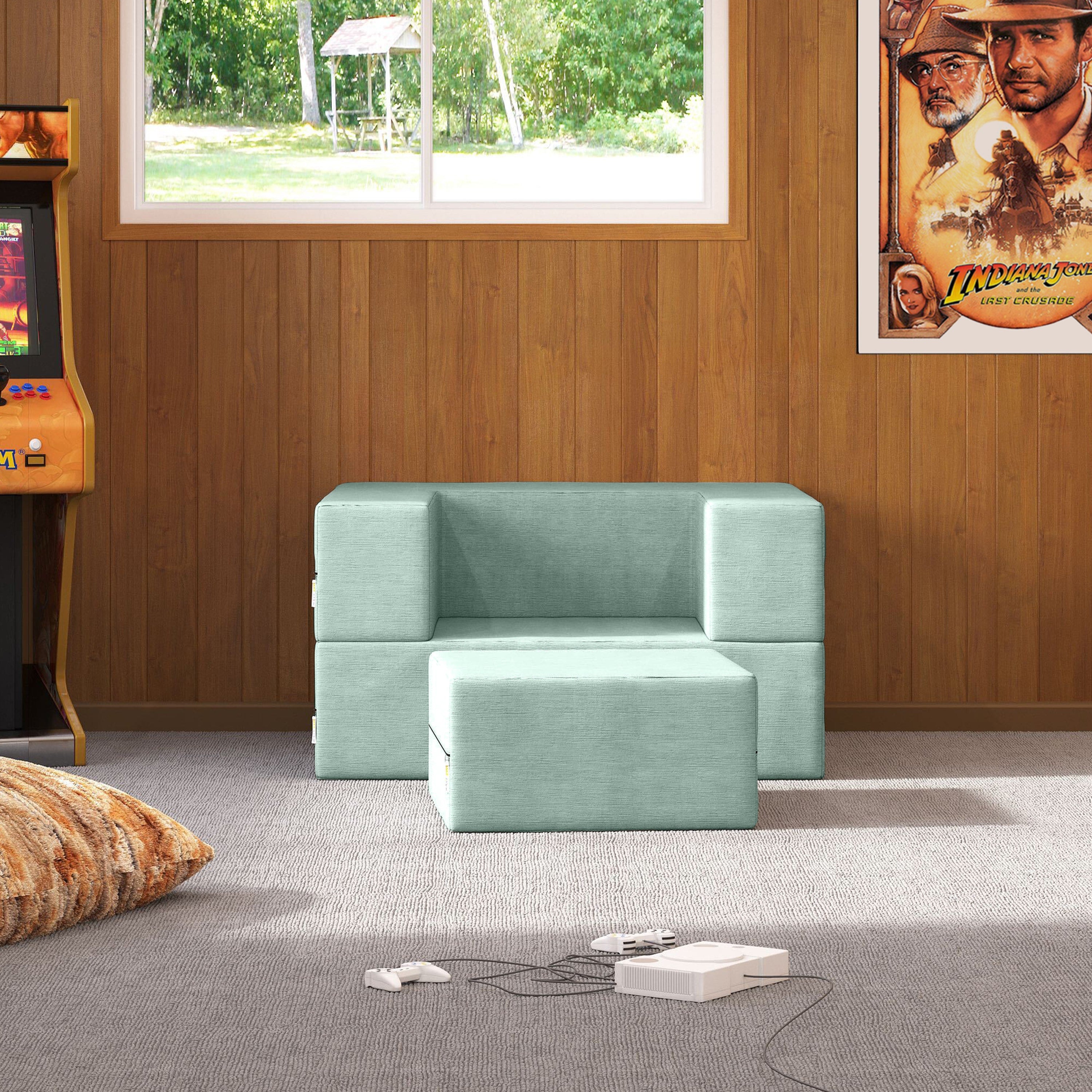 Jaxx Zipline Convertible Sleeper Futon Chair & Ottoman with Machine-Washable Cover, Caribbean