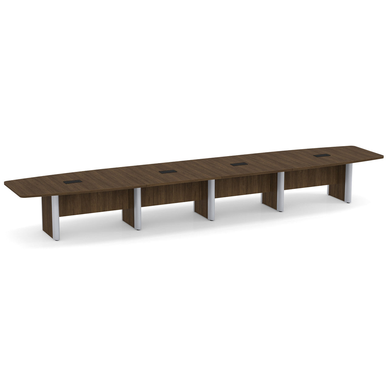 OfficeSource Laminate Expandable Boat Shaped Conference Table with Elliptical Base - 20' - Modern Walnut