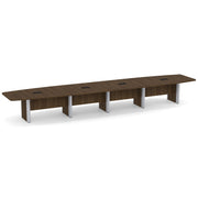 OfficeSource Laminate Expandable Boat Shaped Conference Table with Elliptical Base - 20' - Modern Walnut