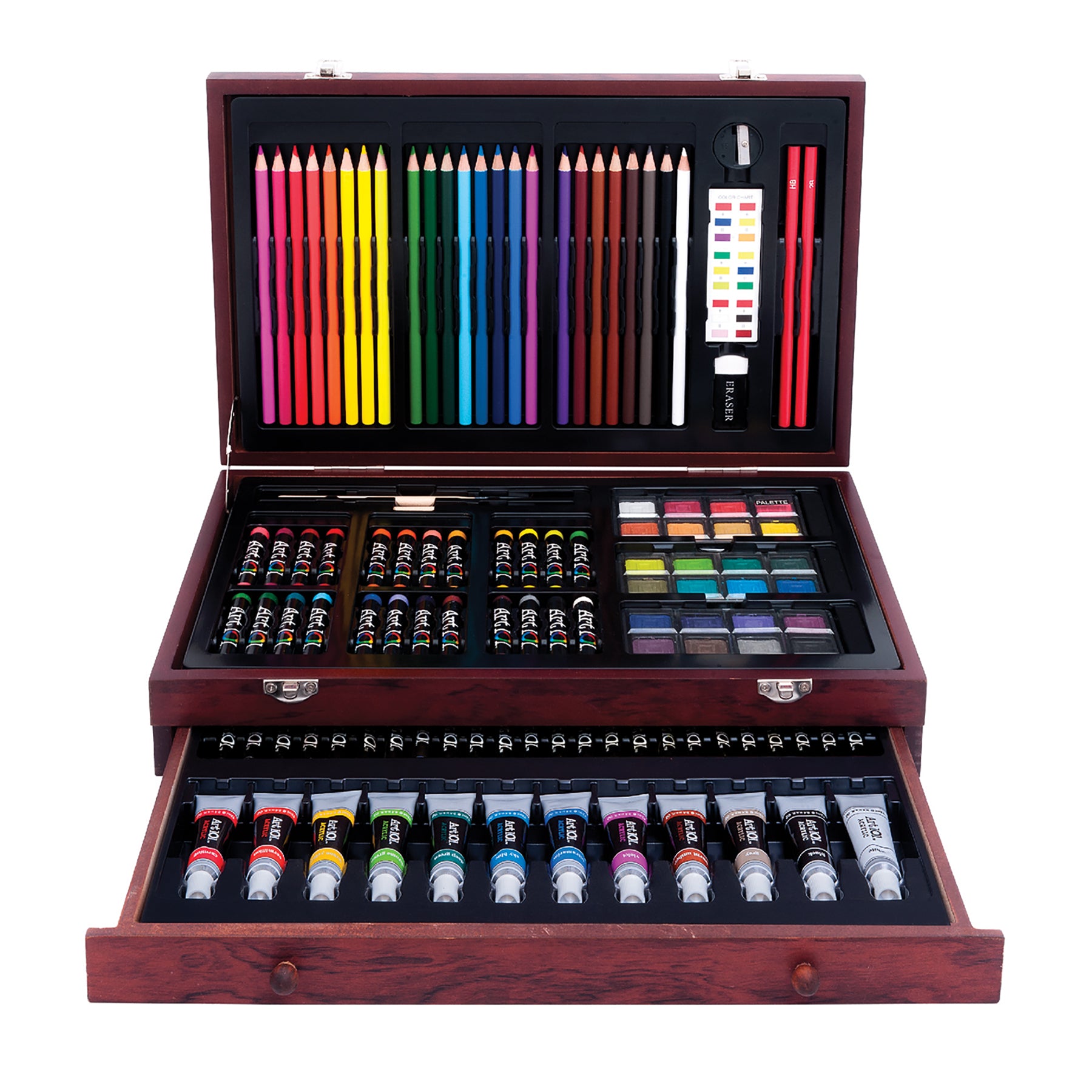 Deluxe Art Set in a Wood Organizer Case, 119 Pieces