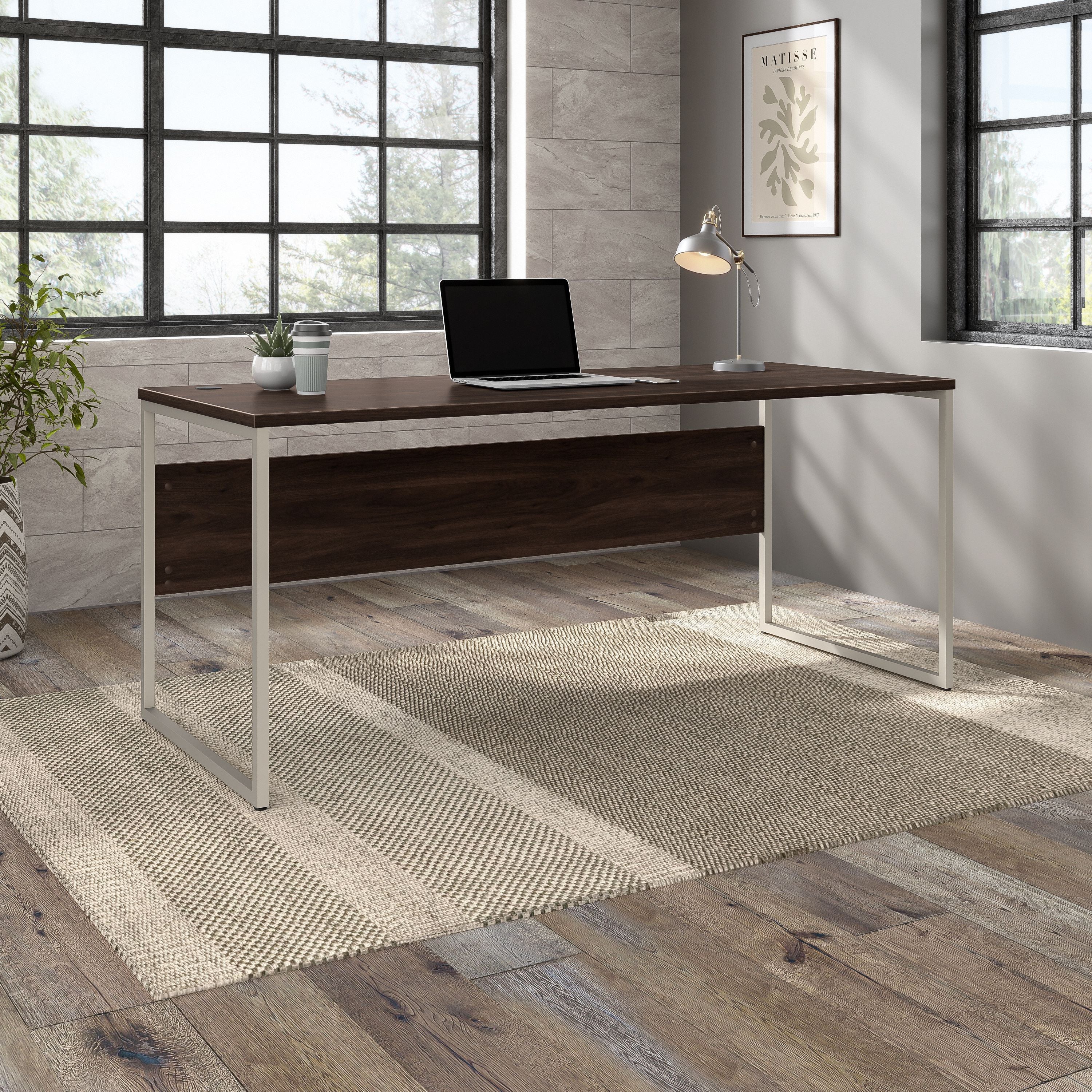 Bush Business Furniture Hybrid 72W x 30D Computer Table Desk with Metal Legs in Black Walnut - 71.02" Width x 29.37" Depth x 29.91" Height