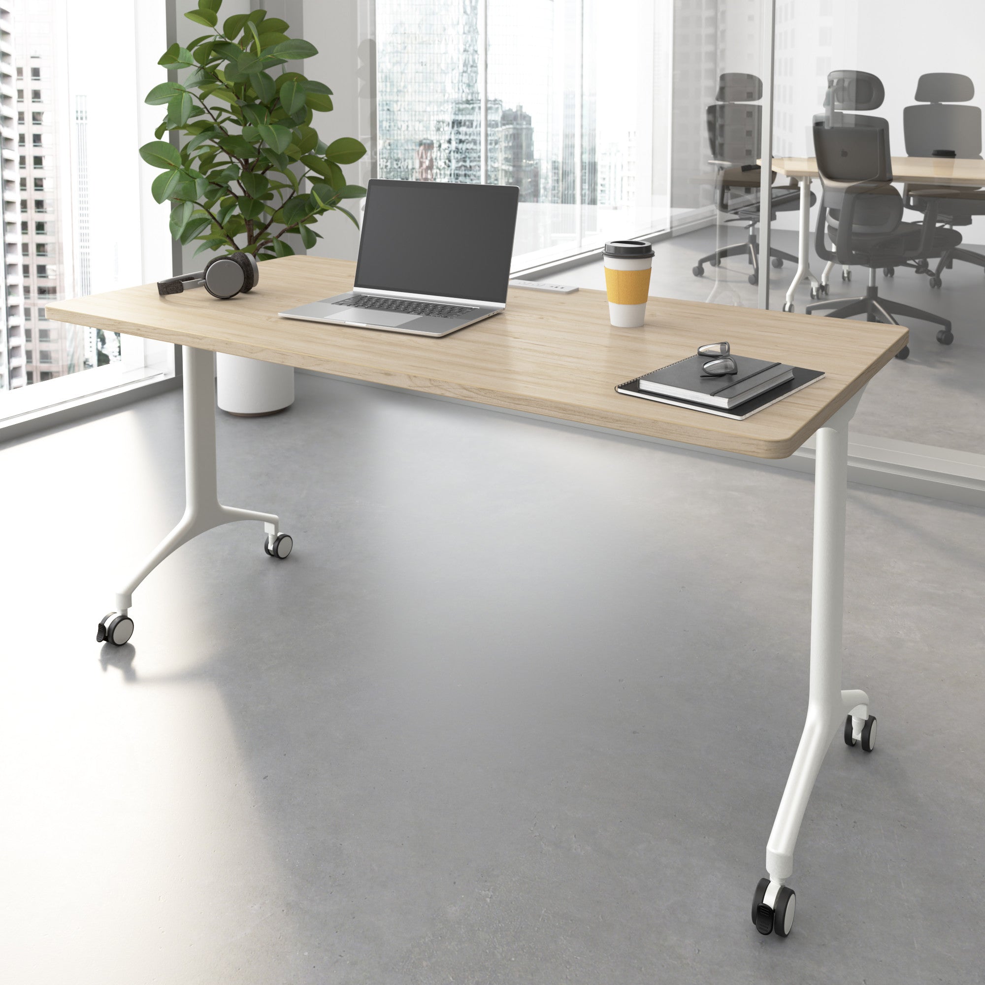 Bush Business Furniture Synergy 60-inch Rectangle Modular Office Conference Table in Natural Elm - 59.45" Width x 29.37" Depth x 29.62" Height