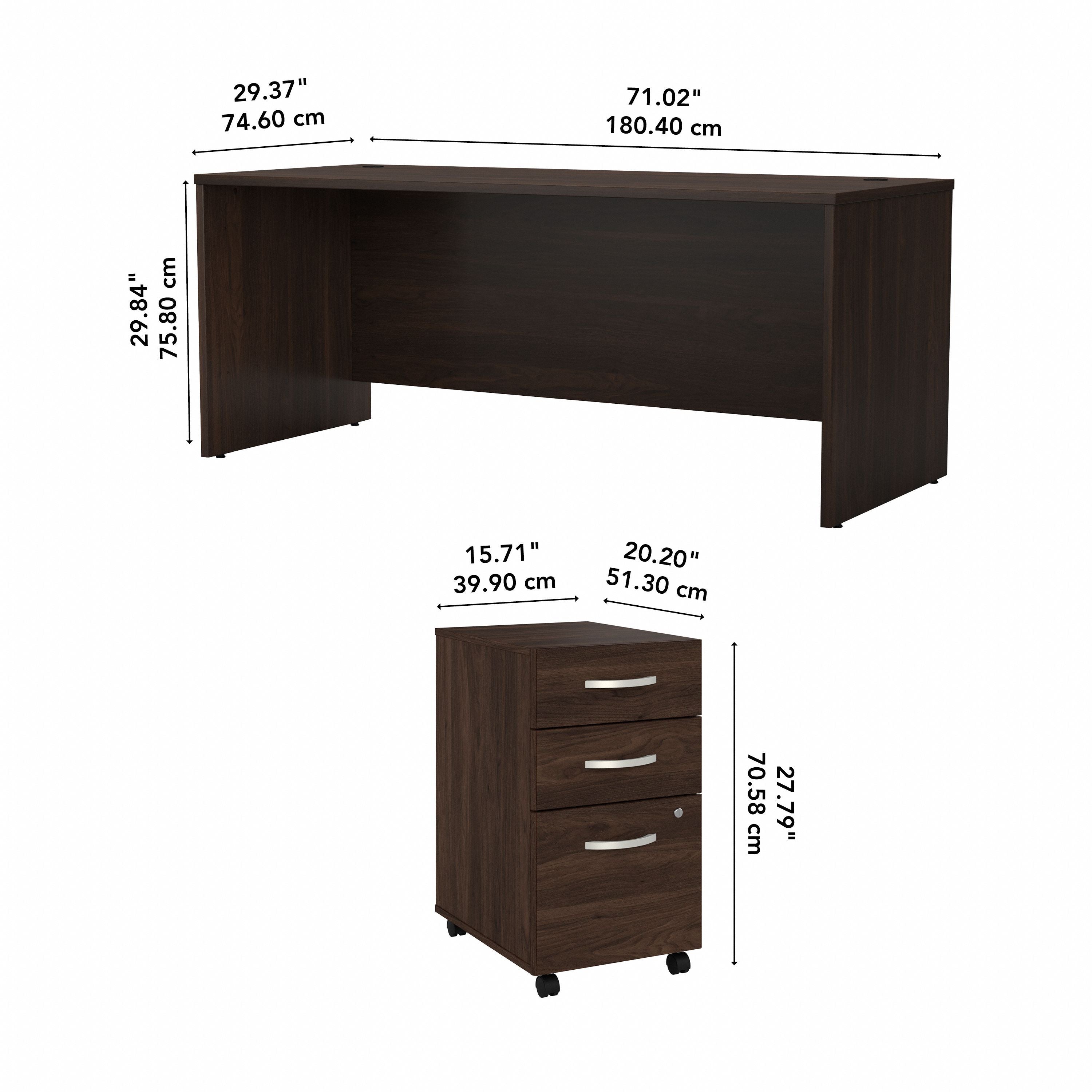 Bush Business Furniture Studio C 72W x 30D Office Desk with Mobile File Cabinet in Black Walnut - 71.02" Width x 29.37" Depth x 29.84" Height