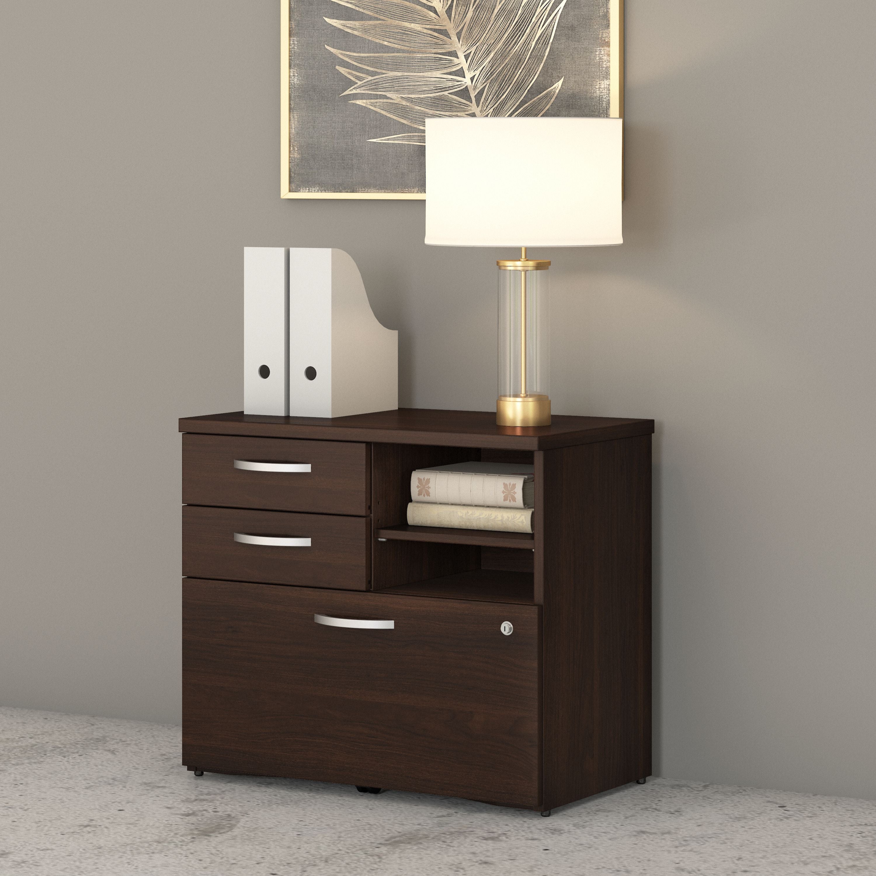 Bush Business Furniture Studio C Office Storage Cabinet with Drawers and Shelves in Black Walnut - 29.72" Width x 16.93" Depth x 25.98" Height