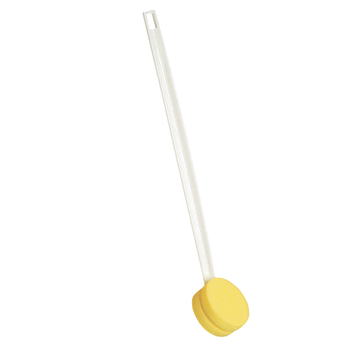 Back scrubber, straight handle, rotating arm, 3.75 inch round sponge