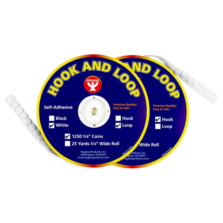 Hook and Loop - 1250 Roll 5/8" Coins, White