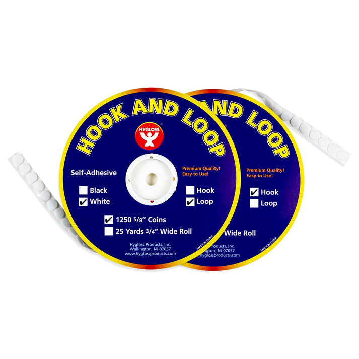 Hook and Loop - 1250 Roll 5/8" Coins, White