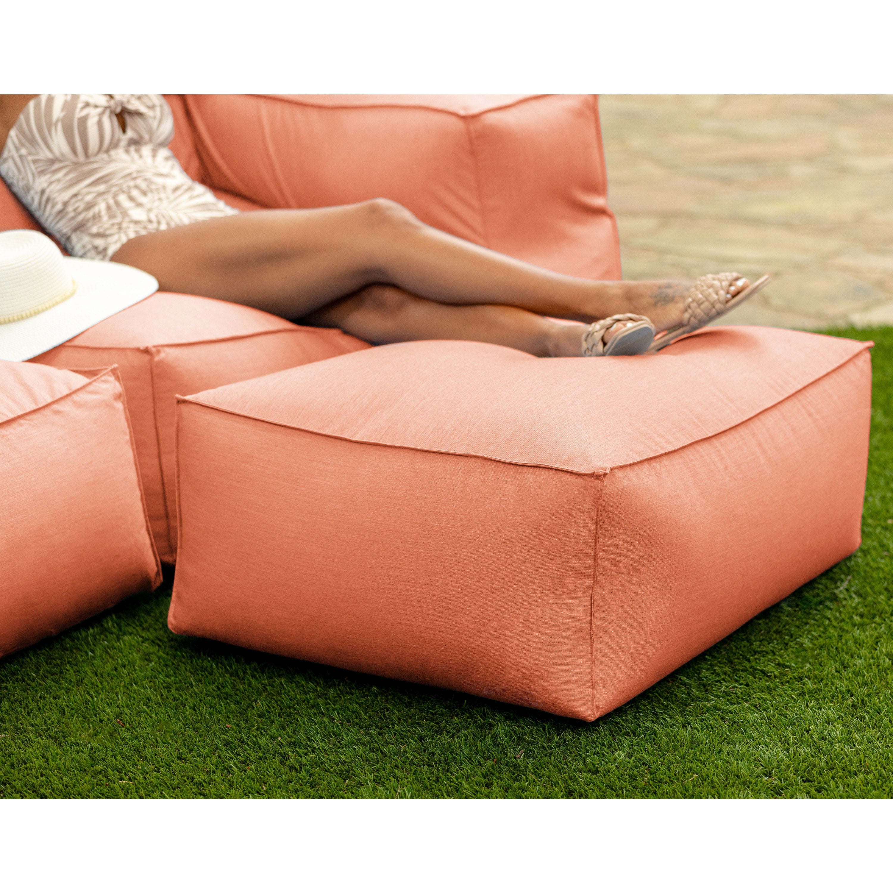 Baya Outdoor Ottoman - Sunbrella, Coral