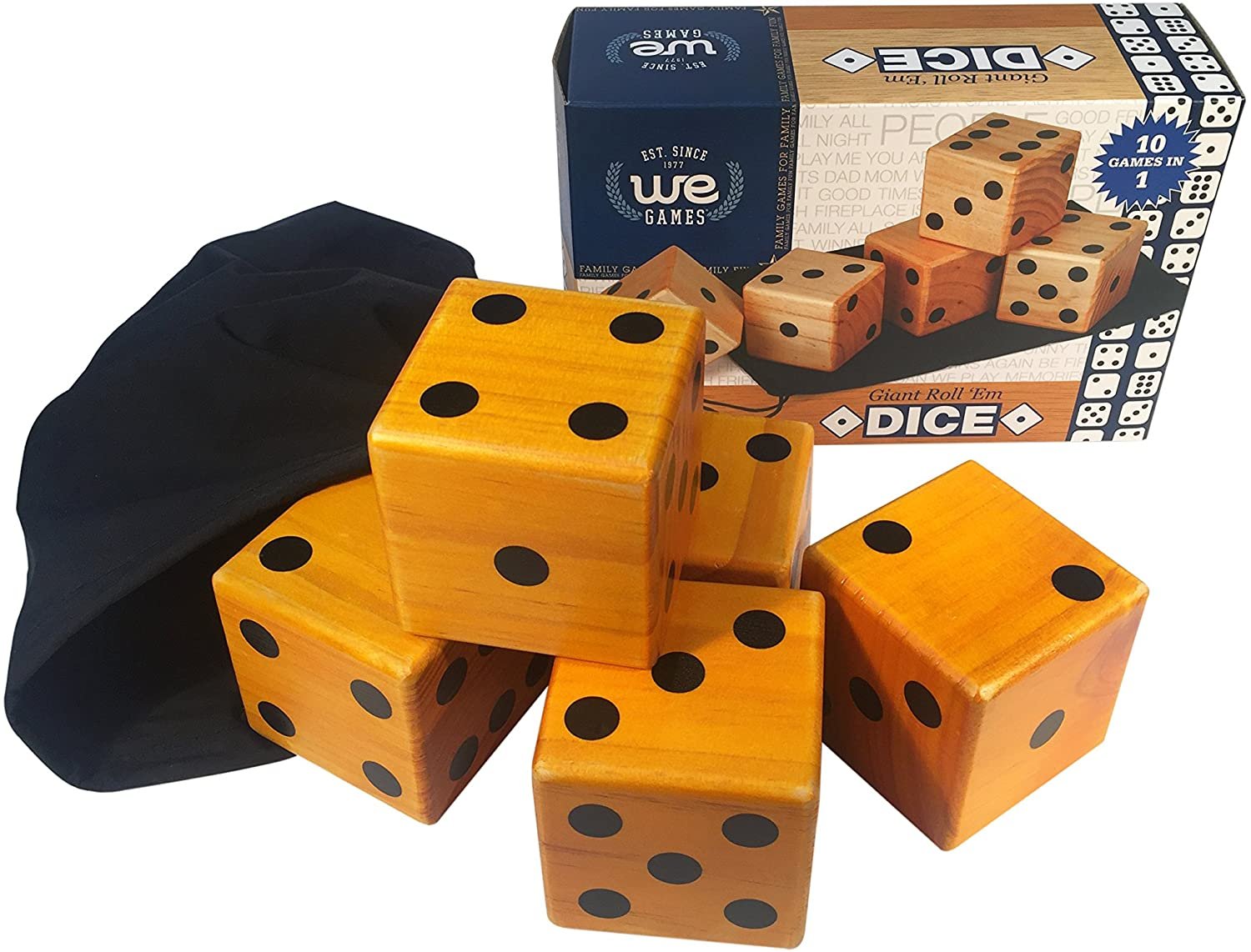 Giant Roll 'em Dice - Set of 5 Wooden Lawn Dice