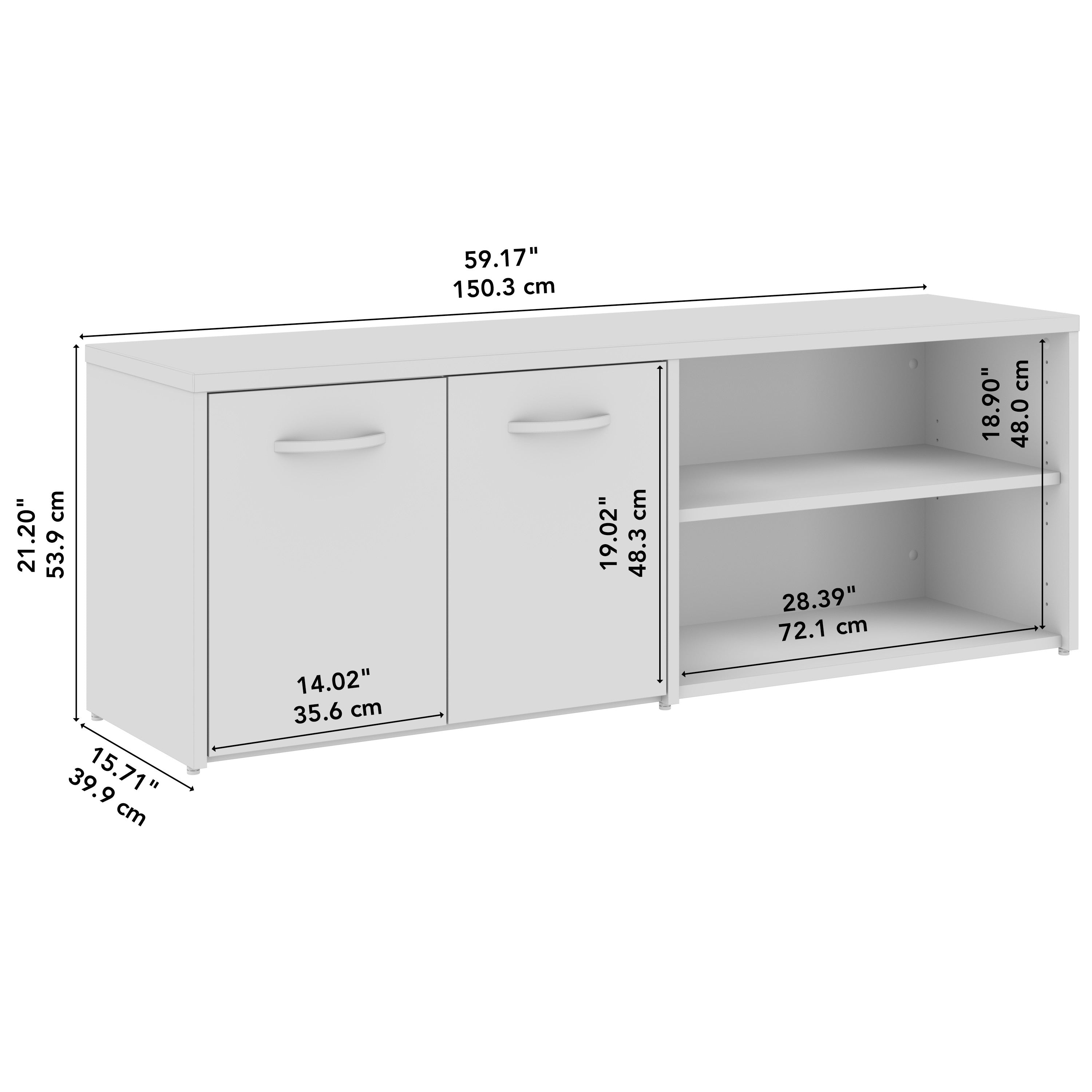Bush Business Furniture Studio C Low Storage Cabinet with Doors and Shelves in Natural Elm - 59.17" Width x 15.71" Depth x 21.2" Height