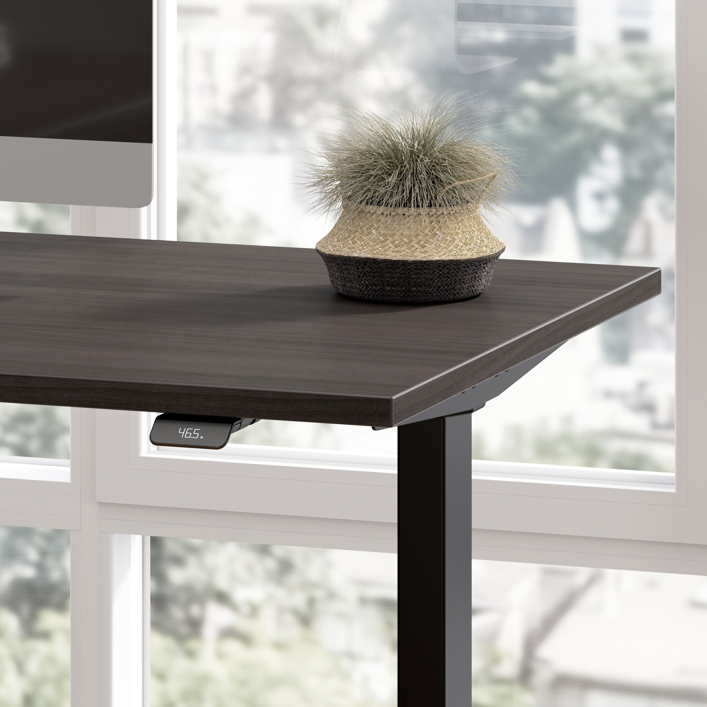 Bush Business Furniture Move 60 Series 60W Height Adjustable L Shaped Standing Desk in Storm Gray with Black Base - 59.45" Width x 76.97" Depth x 27.44" Height