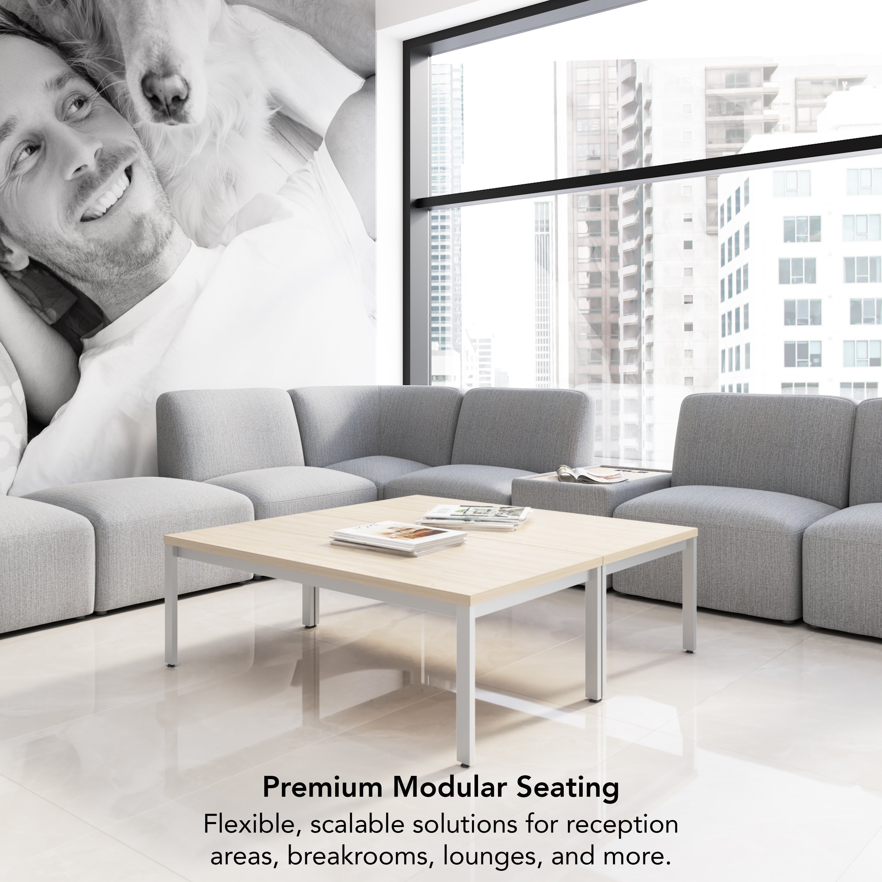 Bush Business Furniture Assemble Modular 4 Seater Sectional Lounge Sofa in Fog Fabric - 119.68" Width x 30.51" Depth x 29.92" Height