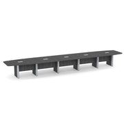 OfficeSource Laminate Expandable Boat Shaped Conference Table with Elliptical Base - 22' - Coastal Gray