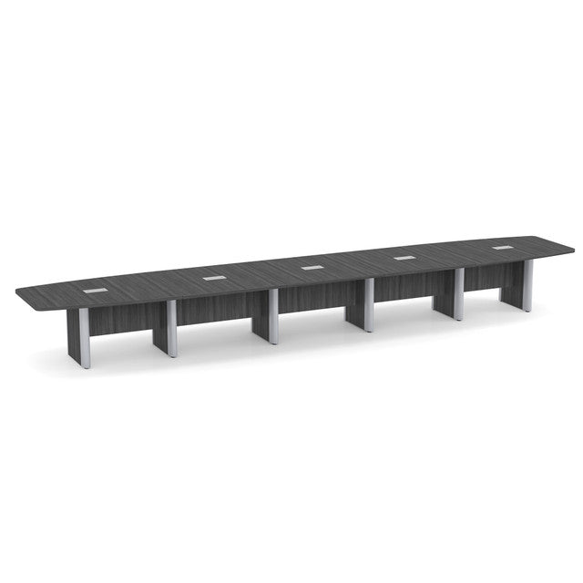 OfficeSource Laminate Expandable Boat Shaped Conference Table with Elliptical Base - 22' - Coastal Gray