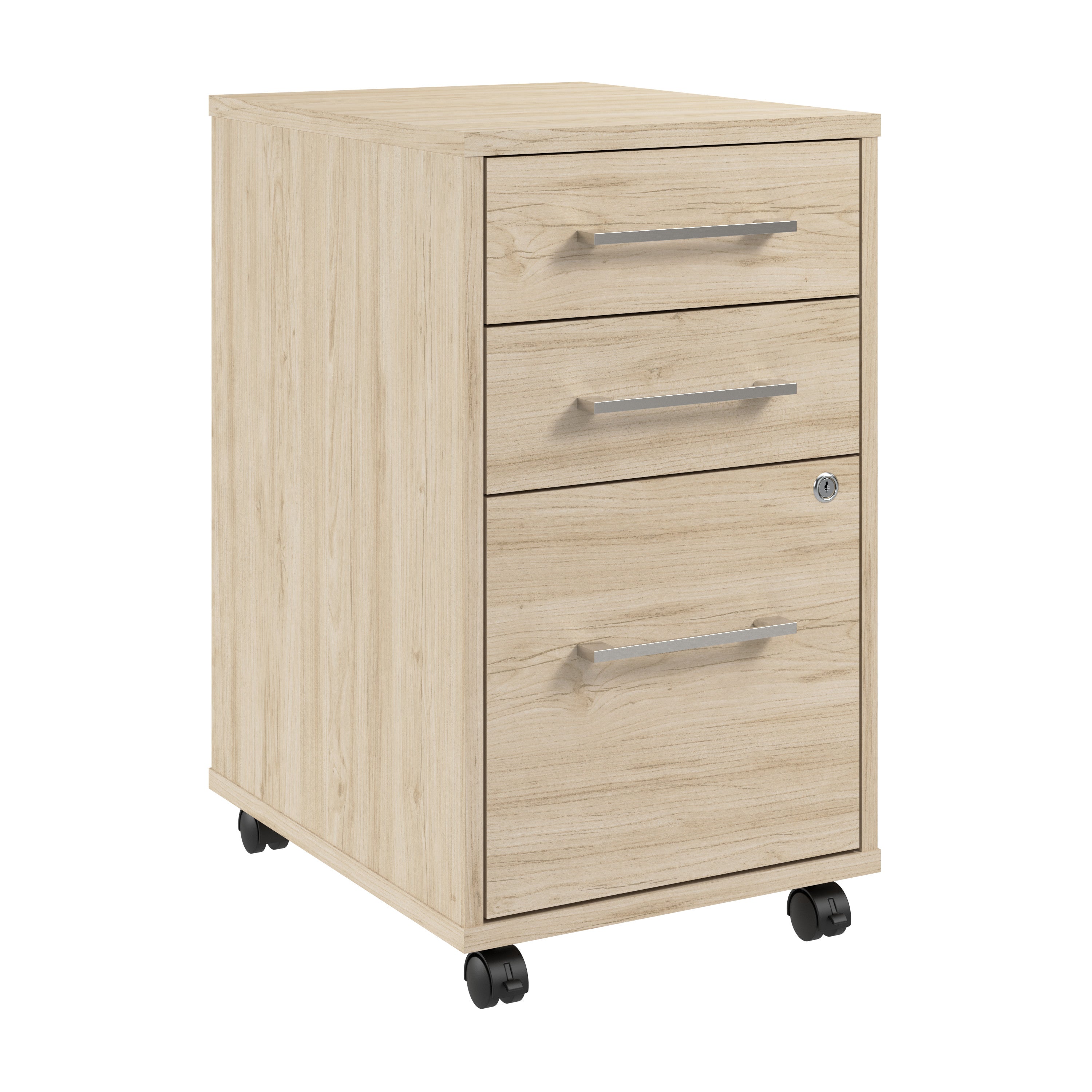 Bush Business Furniture Hustle 3 Drawer Rolling File Cabinet with Lock in Natural Elm - Assembled - 15.67" Width x 19.69" Depth x 27.36" Height