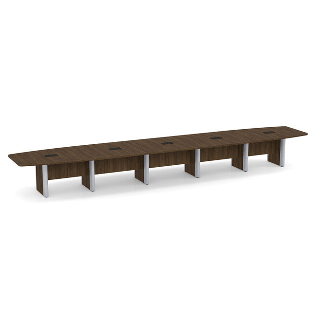 OfficeSource Laminate Expandable Boat Shaped Conference Table with Elliptical Base - 22' - Modern Walnut