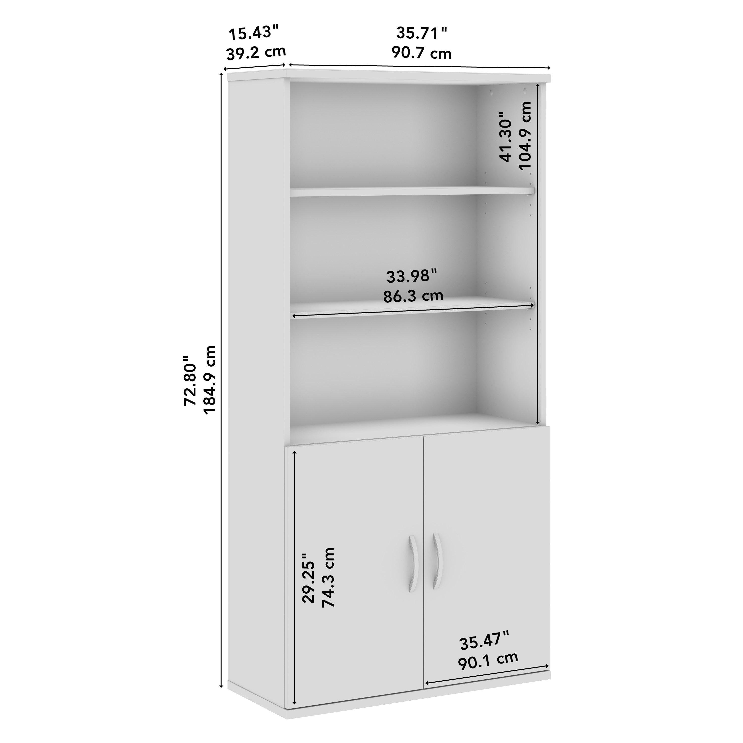 Bush Business Furniture Studio C Tall 5 Shelf Bookcase with Doors in Natural Elm - 35.71" Width x 15.43" Depth x 72.8" Height
