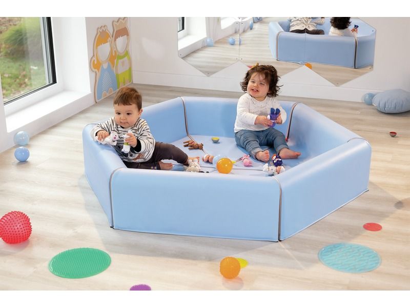 Triangular Babyseat With Backrest - Light Blue/Ivory, 29.5"L x 25.6"W x 9.6"H