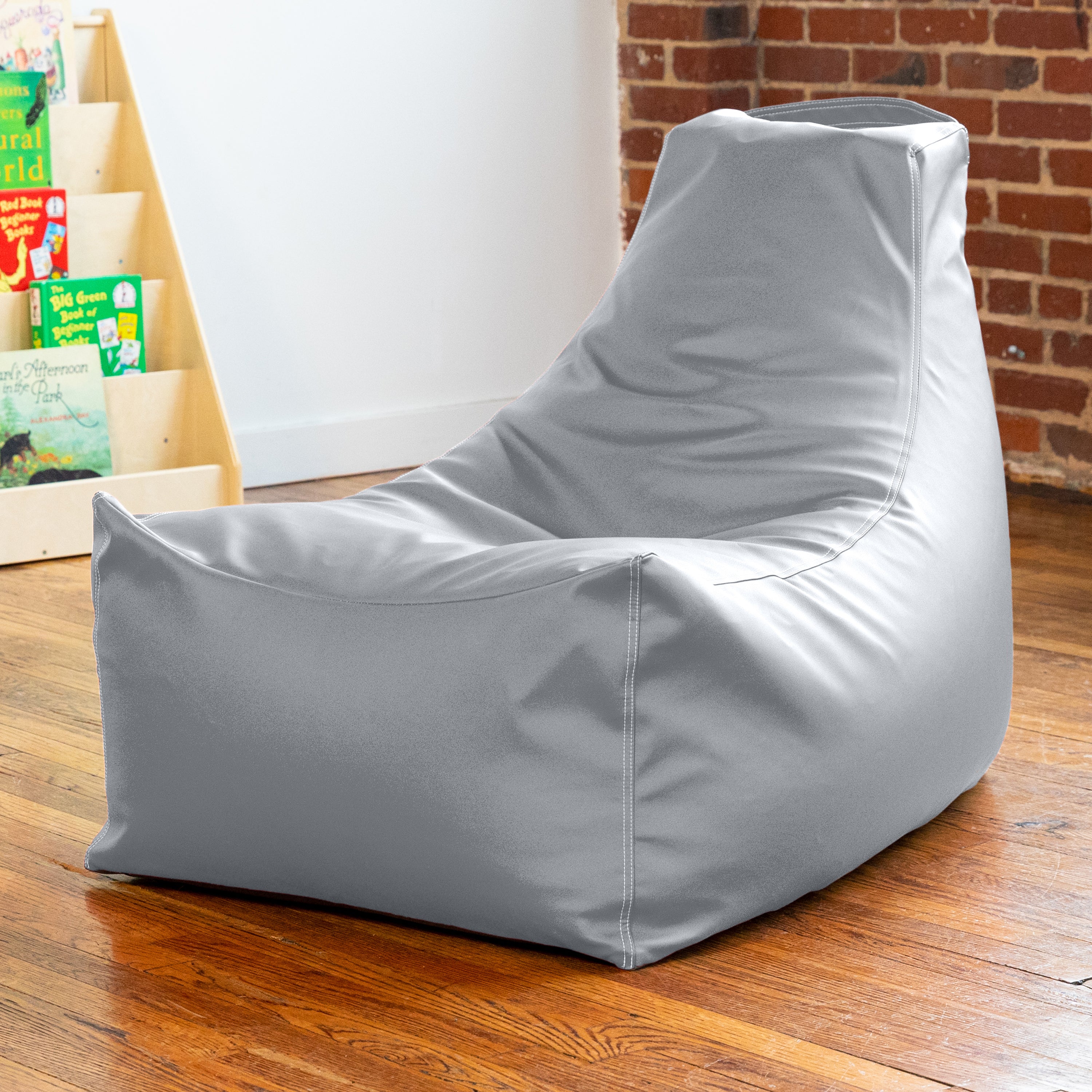 Jaxx Pezzi Premium Vinyl Classroom Bean Bag Chair, Submarine Grey