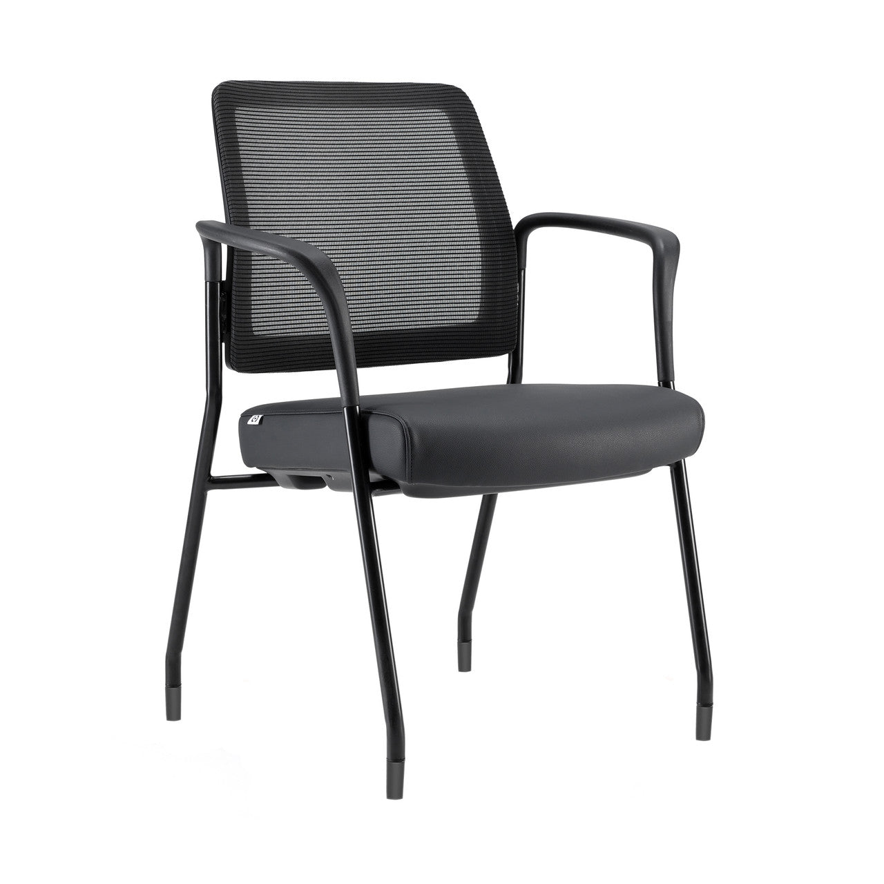OfficeSource Starlight Stacking Chair with Arms - Black PU Leather