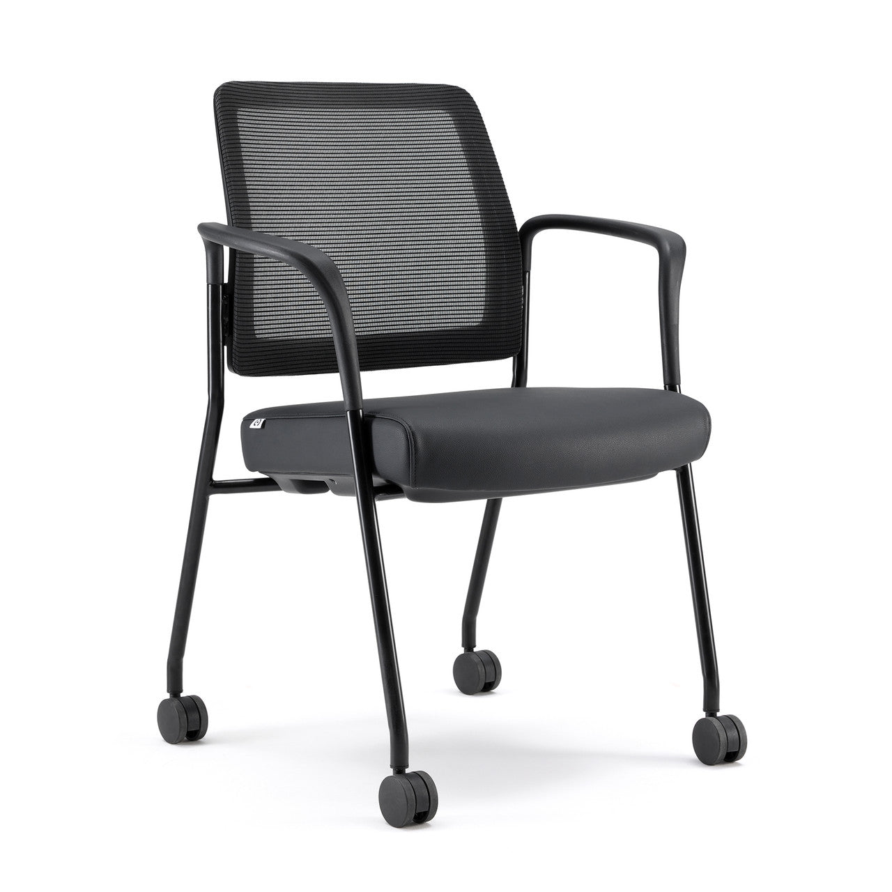 OfficeSource Starlight Stacking Chair with Arms - Black PU Leather