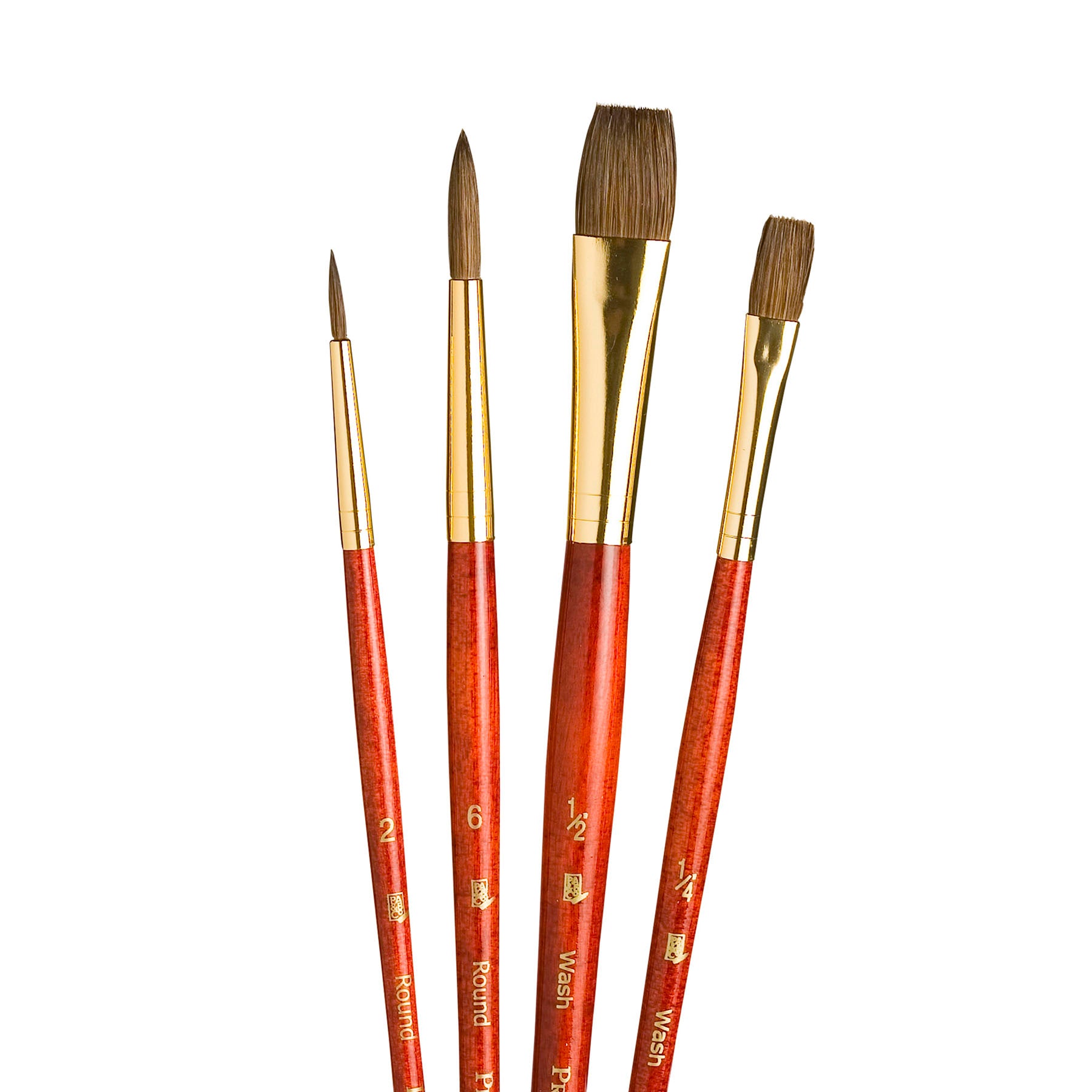 RealValue Brush Set, Camel Bristles, Short Handle Mixed Media Paintbrush, Red, 4 Pieces