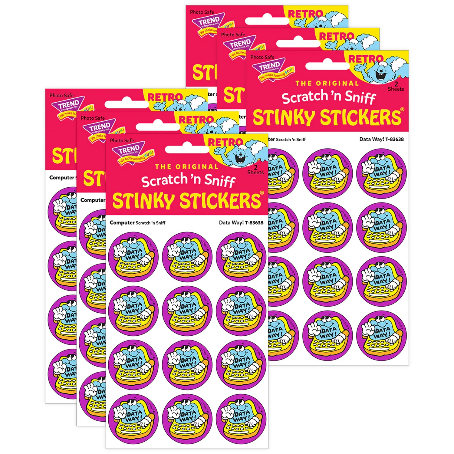 Data Way!/Computer scent Retro Scratch 'n Sniff Stinky Stickers®, 24 Per Pack, 6 Packs