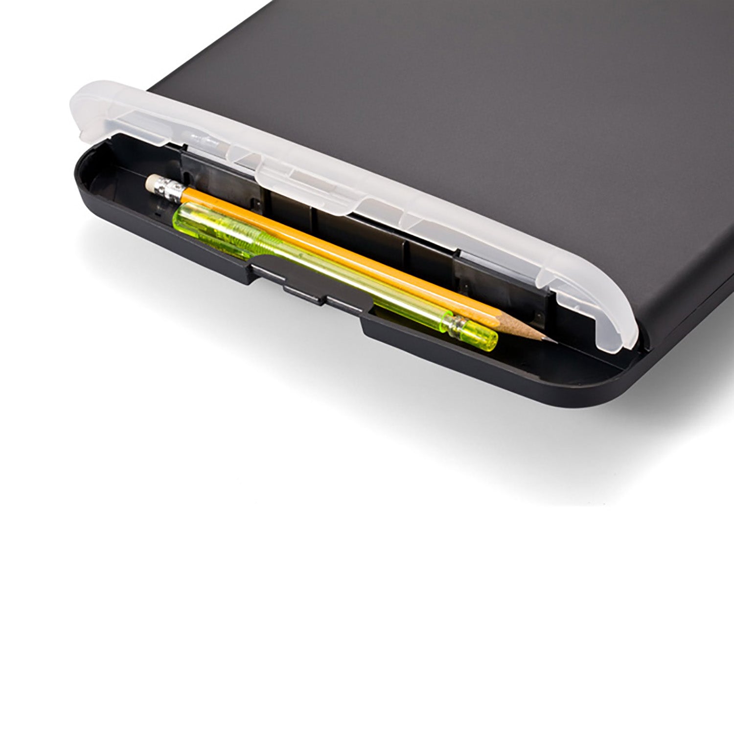 Slim Clipboard Storage Box, Low Profile Clip & Storage Compartment, Charcoal