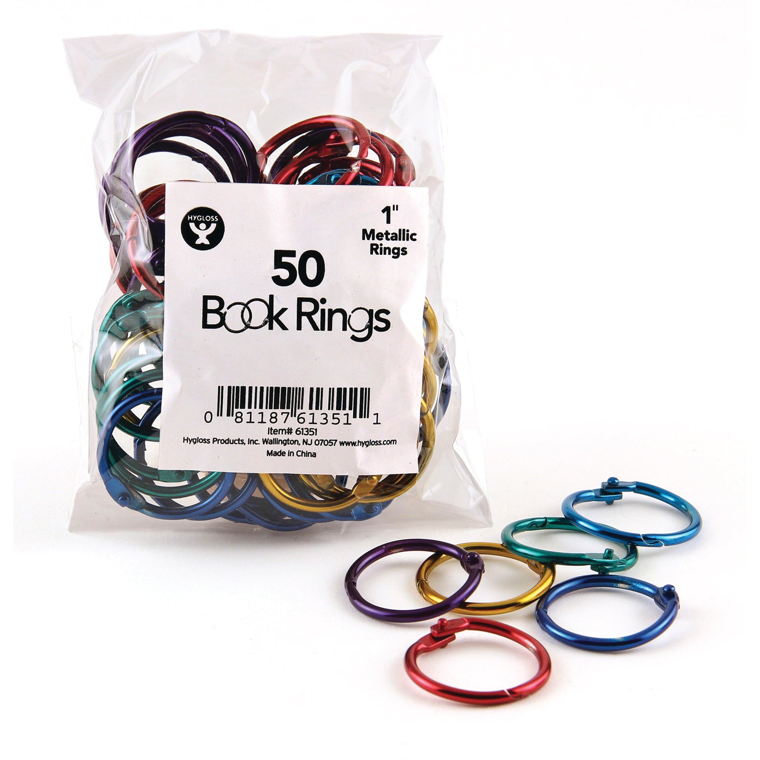 Book Rings - Assorted Metallic Colors, 50 Rings, 1"