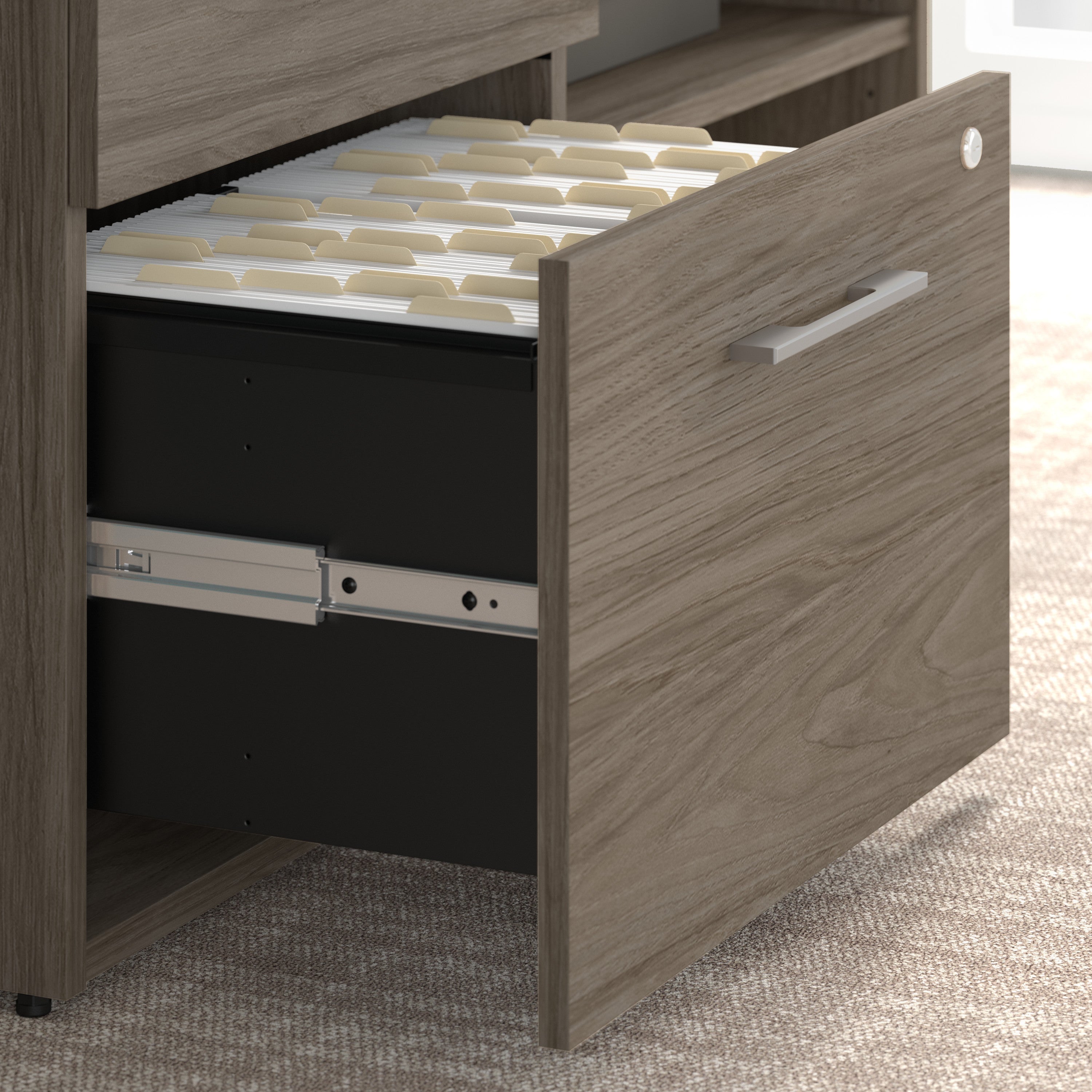 Bush Business Furniture Office 500 Low Storage Cabinet with Drawers and Shelves in Modern Hickory - 44.21" Width x 20.59" Depth x 23.2" Height