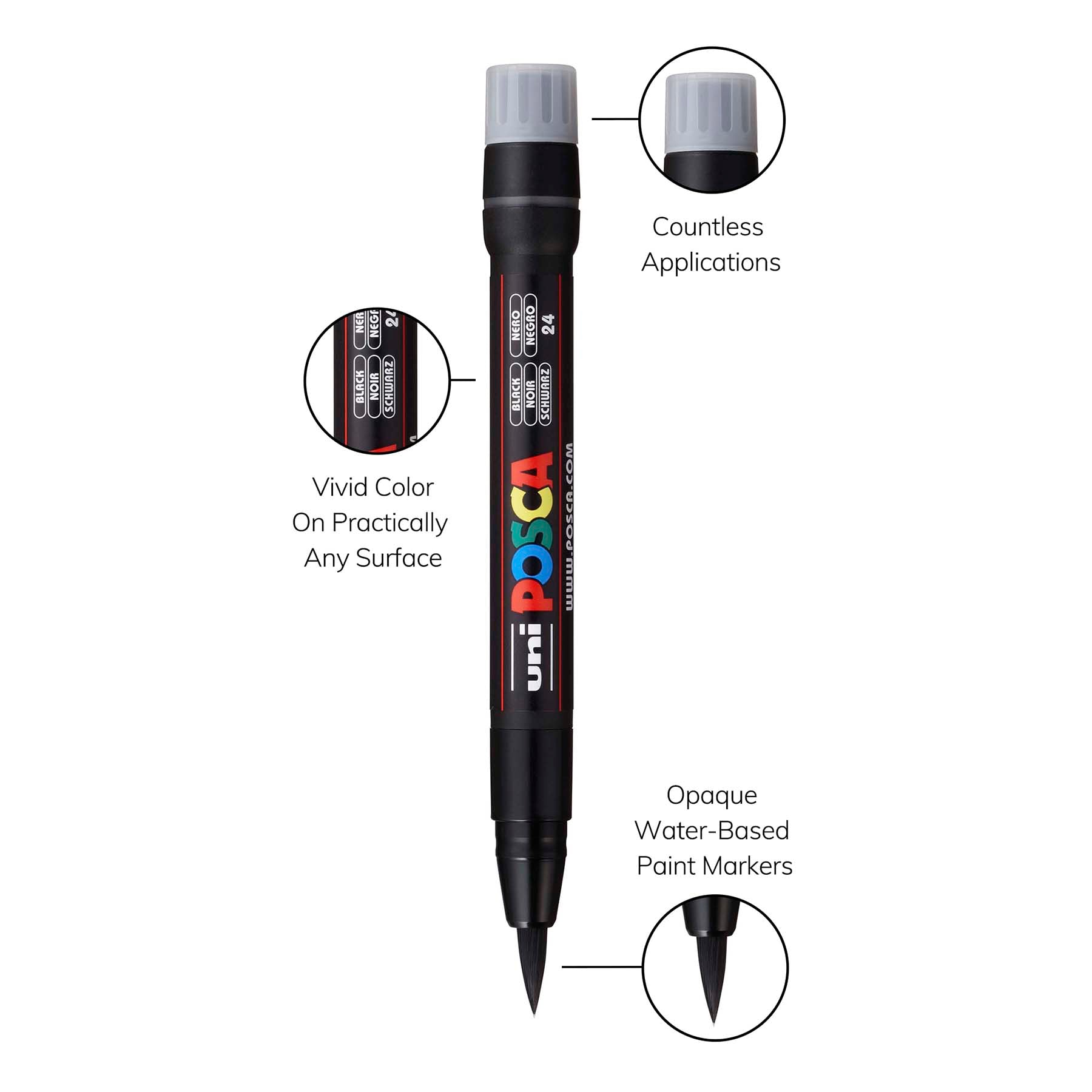 uni® POSCA PCF-350 Water-Based Paint Markers, Brush Tip (1-10mm), Black
