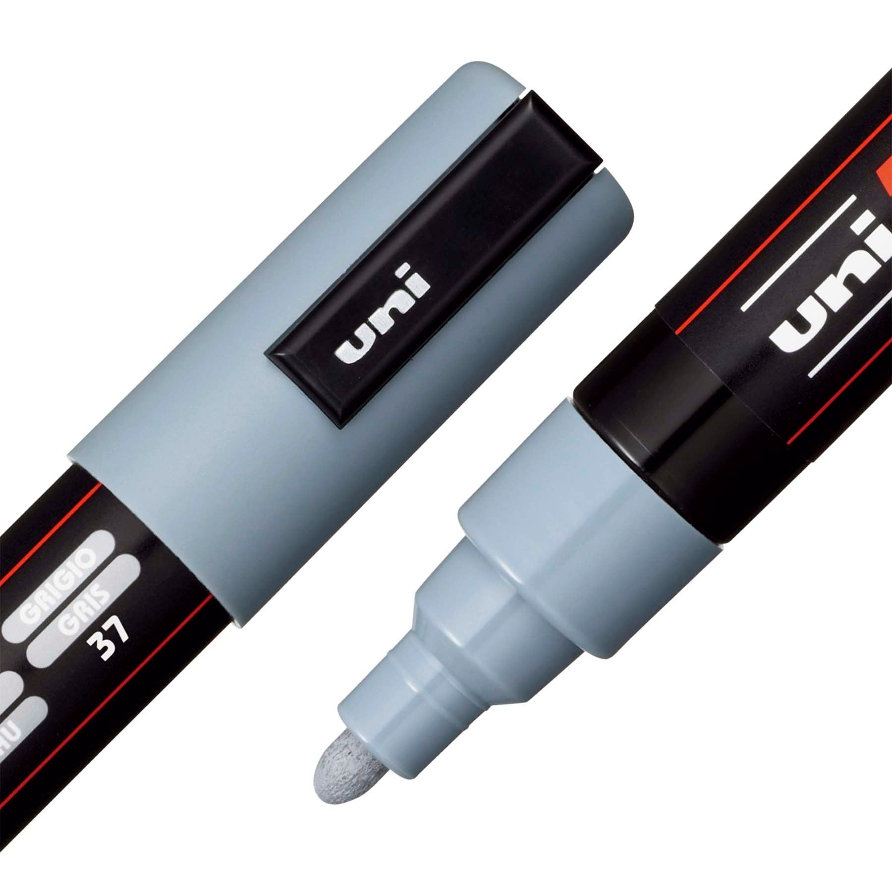 uni® POSCA PC-5M Water-Based Paint Markers, Reversible Medium Tip (1.8-2.5mm), Grey