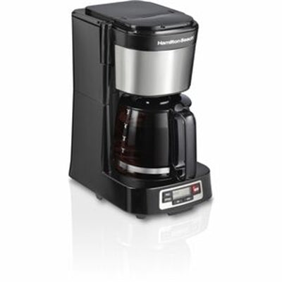 Hamilton Beach FrontFill 5 Cup Compact Coffee Maker with Programmable Clock &amp; Glass Carafe