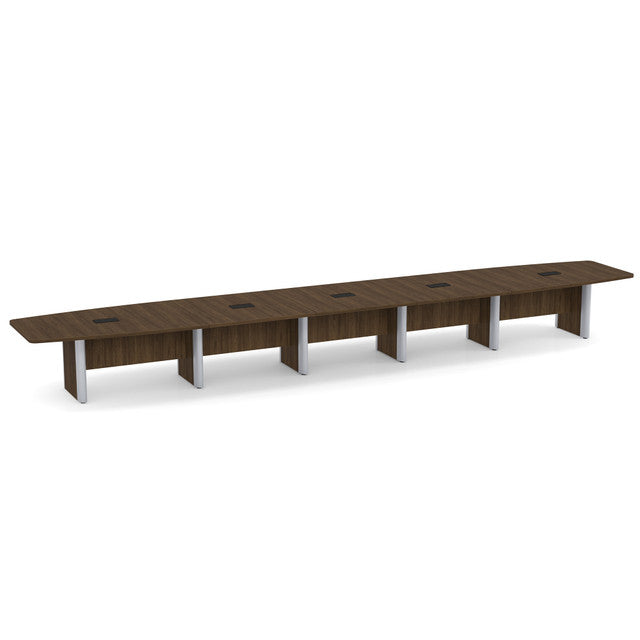 OfficeSource Laminate Expandable Boat Shaped Conference Table with Elliptical Base - 24' - Modern Walnut