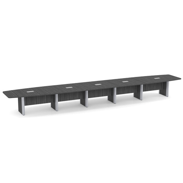 OfficeSource Laminate Expandable Boat Shaped Conference Table with Elliptical Base - 24' - Coastal Gray