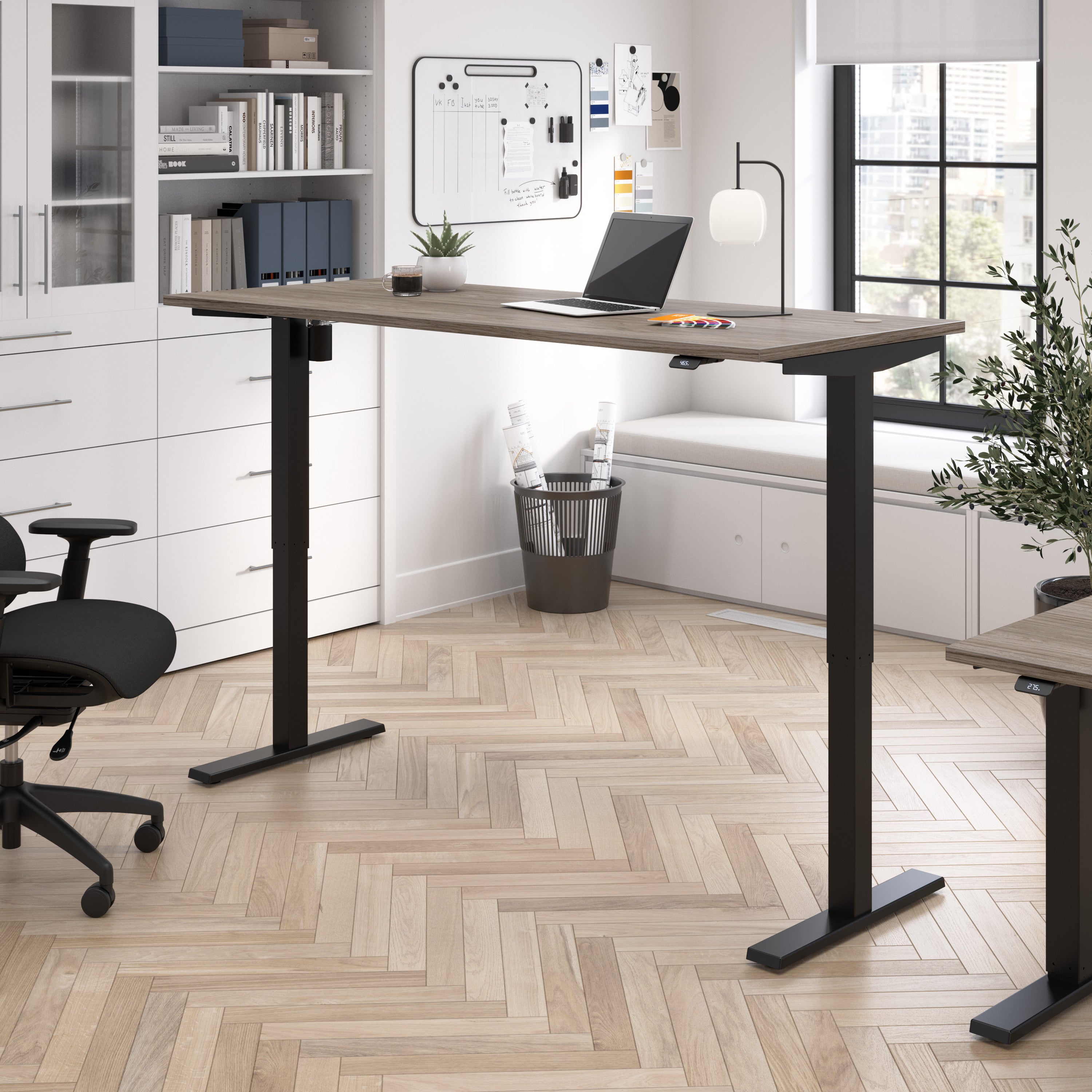 Bush Business Furniture Move 40 Series 72W x 30D Electric Height Adjustable Standing Desk in Modern Hickory with Black Base - 71.02" Width x 29.37" Depth x 28.17" Height