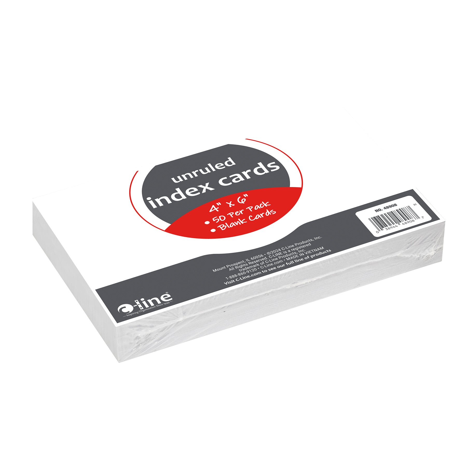 Index Cards, 4" x 6", White, Unruled, Pack of 50