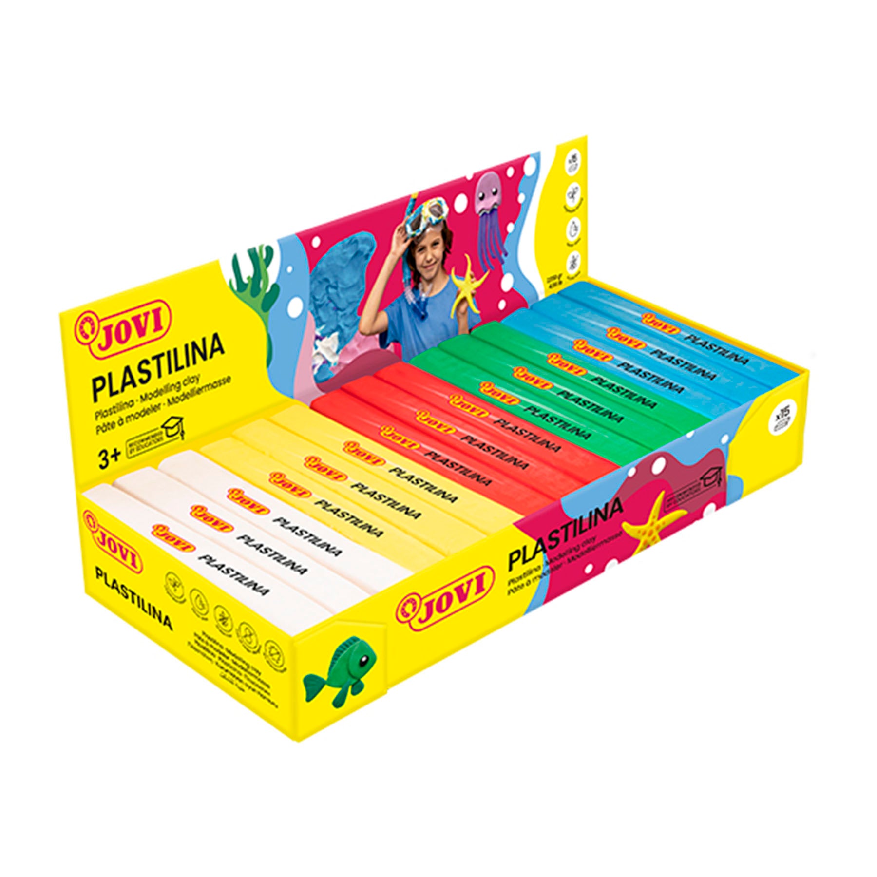 Plastilina Modeling Clay, Basic Colors, 15 Bars (150 g Each), Non-Drying Reusable Modeling Clay