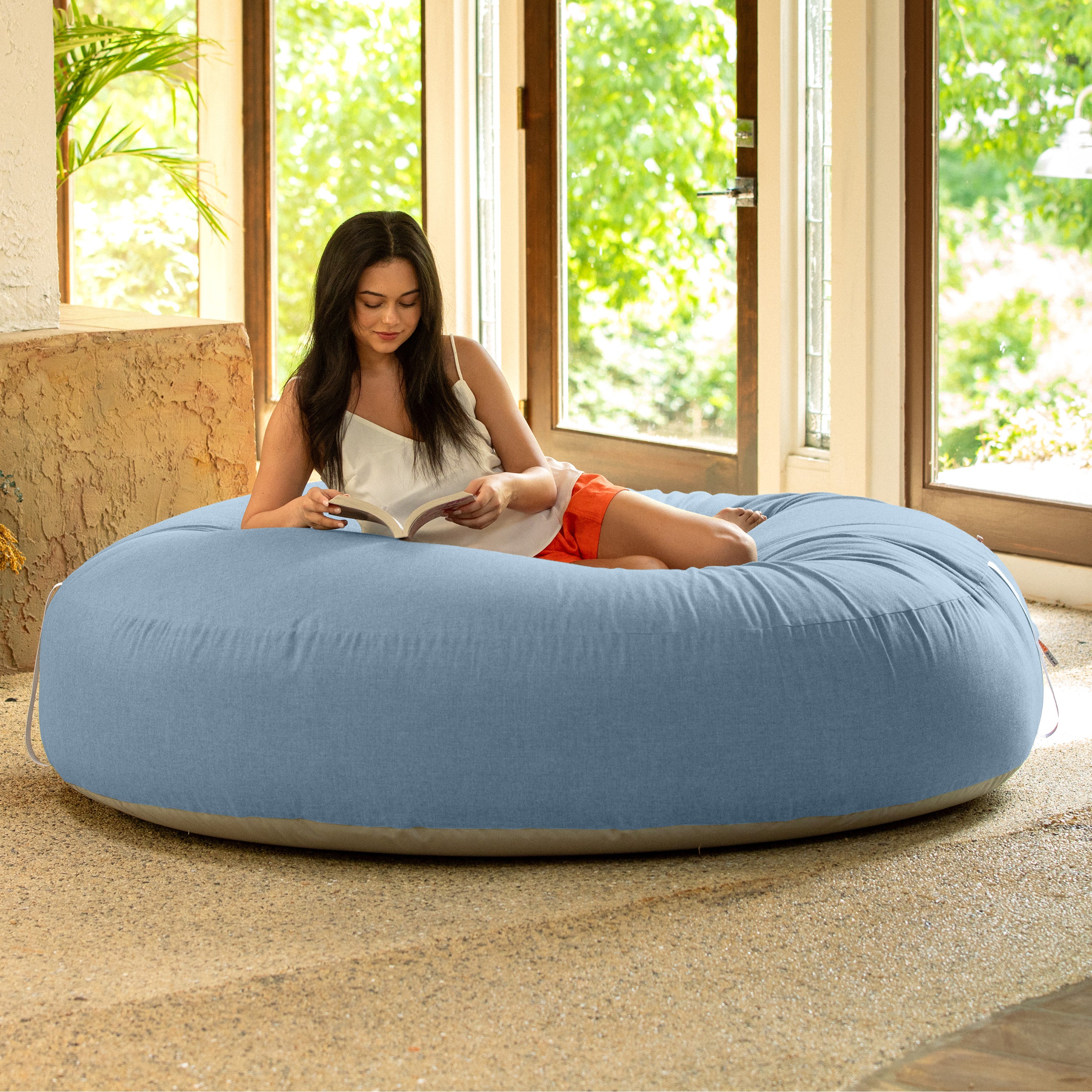Coza Cocoon Sun Bed - Giant Outdoor Round Lounge for Resort Style & Beachfront Relaxation - Sunbrella, Ocean Blue
