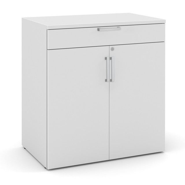 OfficeSource Laminate Buffet Credenza with Top Drawer and Doors - White