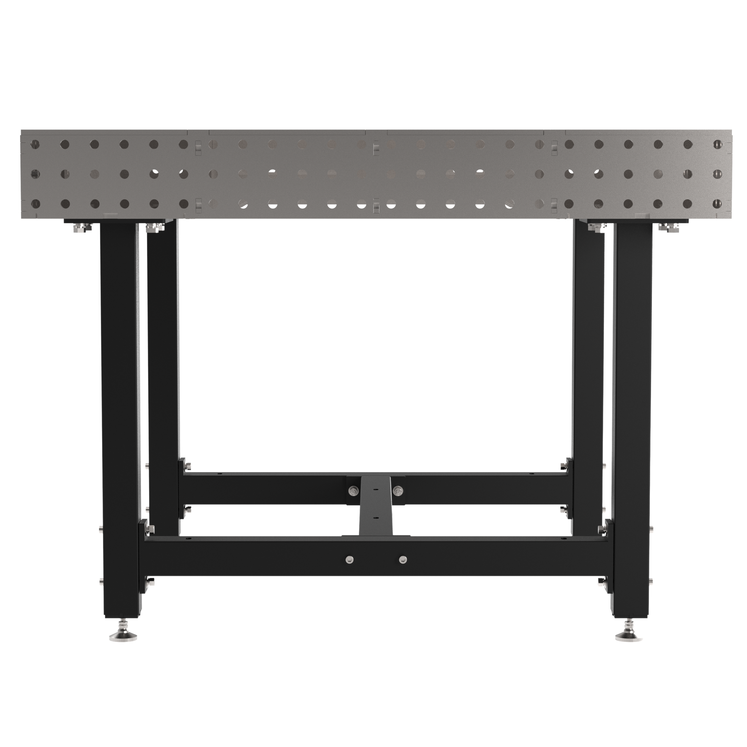 Welding Fixture Table, Fixed Height, 36"H x 48"L x 48"D, 1/4" Carbon Steel Top, Four Black Powdercoat Legs, Self-Leveling Feet