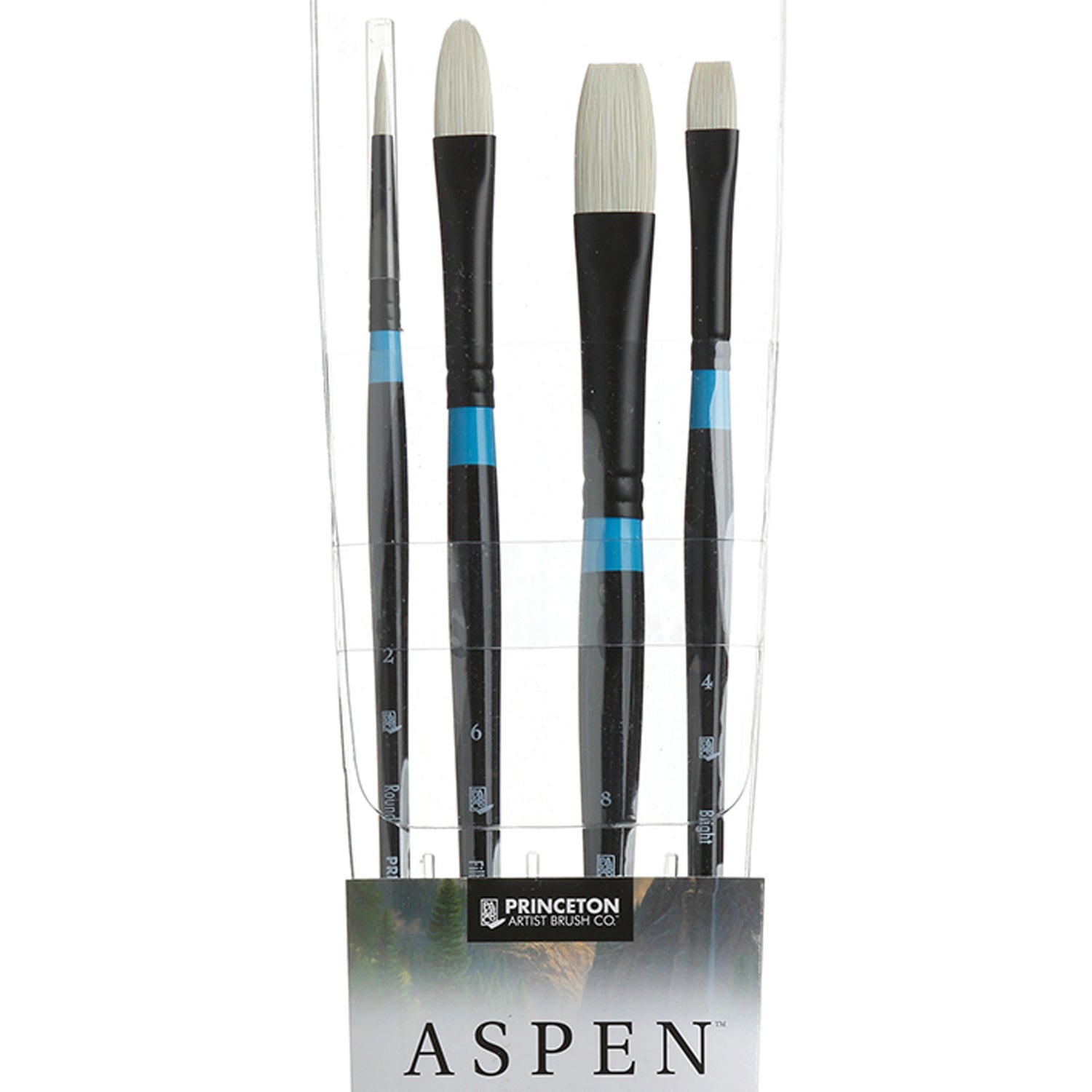 Aspen Brush Set, Synthetic Bristles, Long Handle Acrylic & Oil Paintbrush, Black, 4 Pieces
