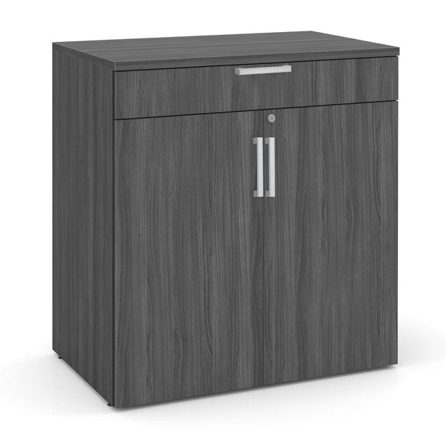 OfficeSource Laminate Buffet Credenza with Top Drawer and Doors - Coastal Gray