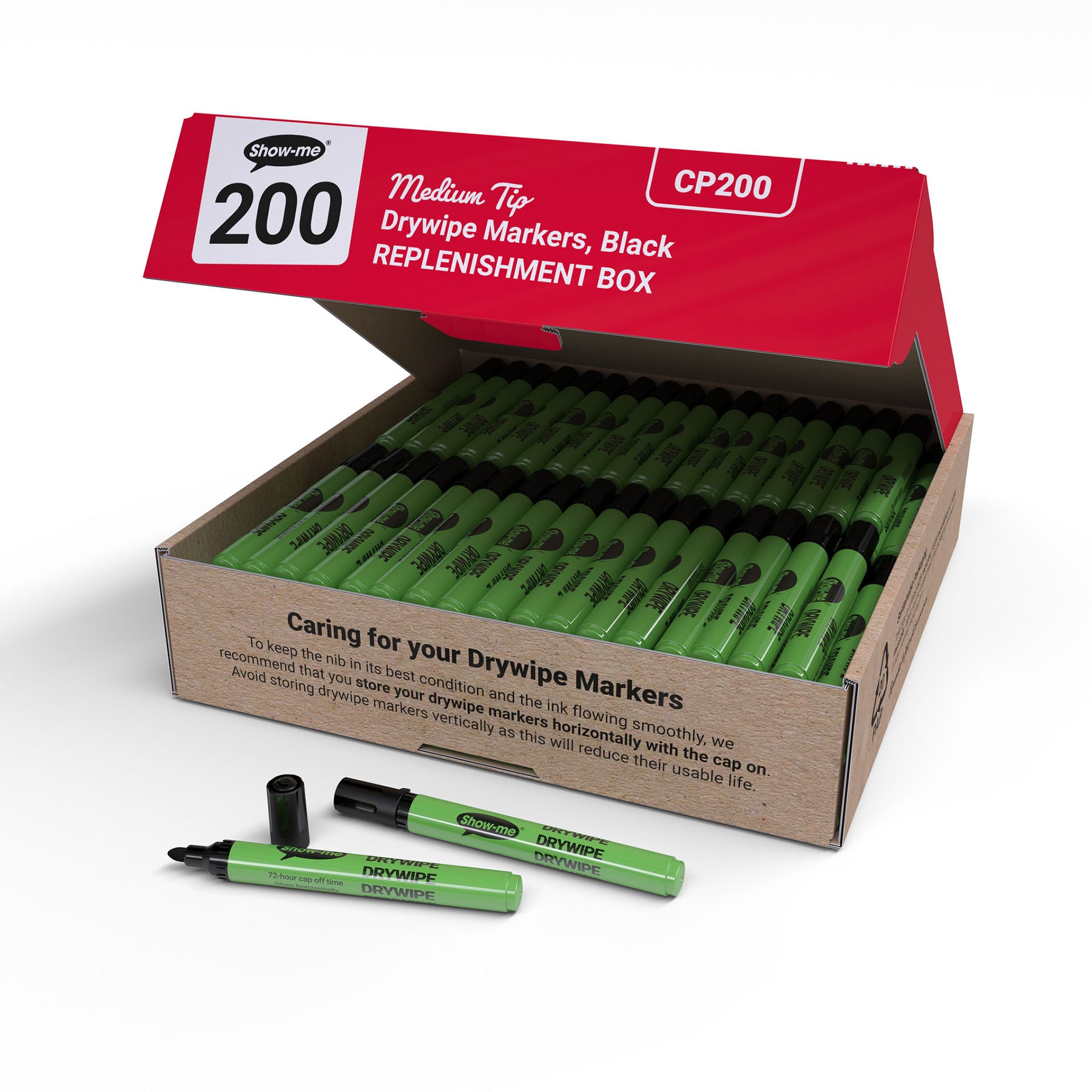 Medium Tip Slim Barrel Dry Erase Markers, Black, Box of 200