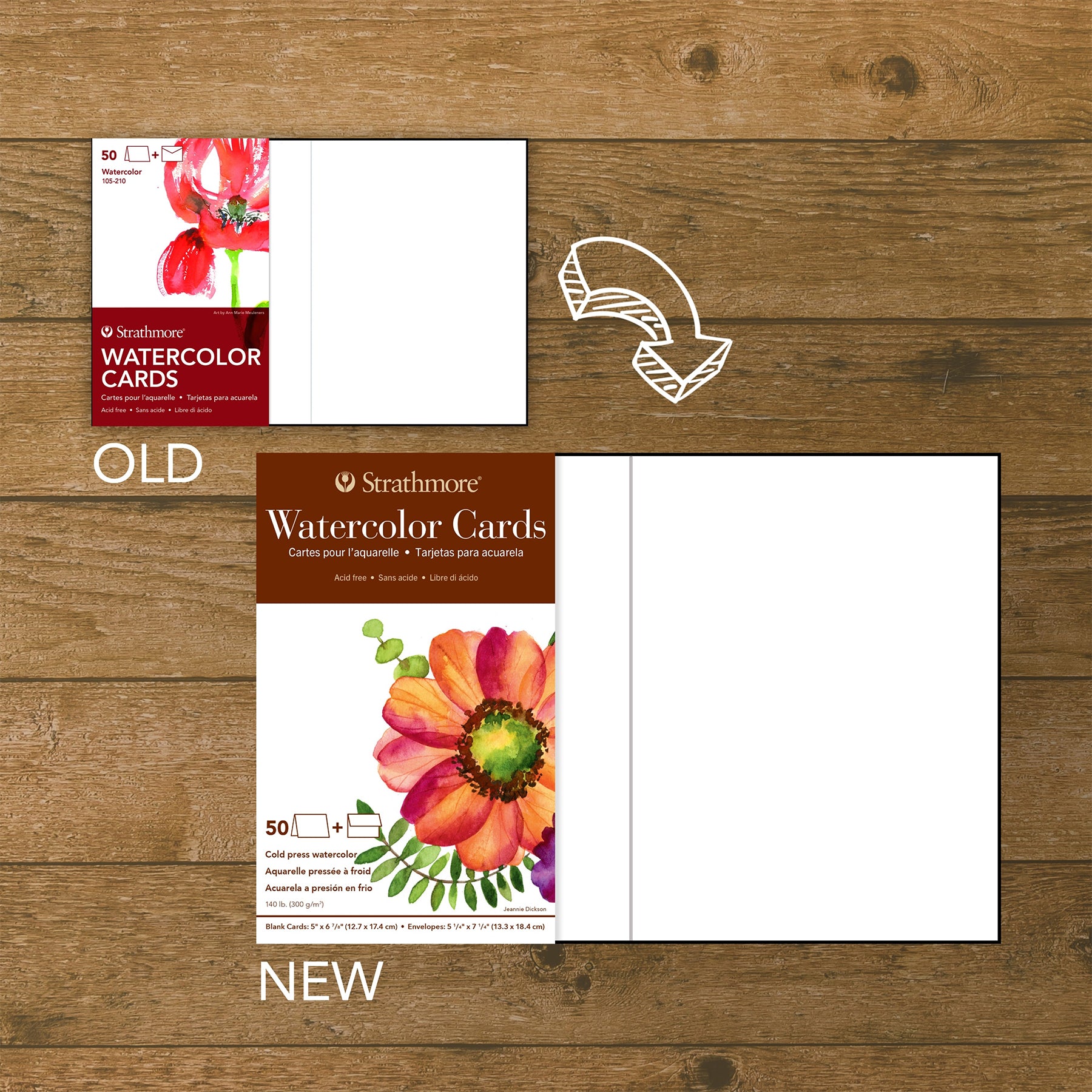 400 Series Watercolor Paper Cards & Envelopes, Full Size, 5x6.875 inch, Pack of 50