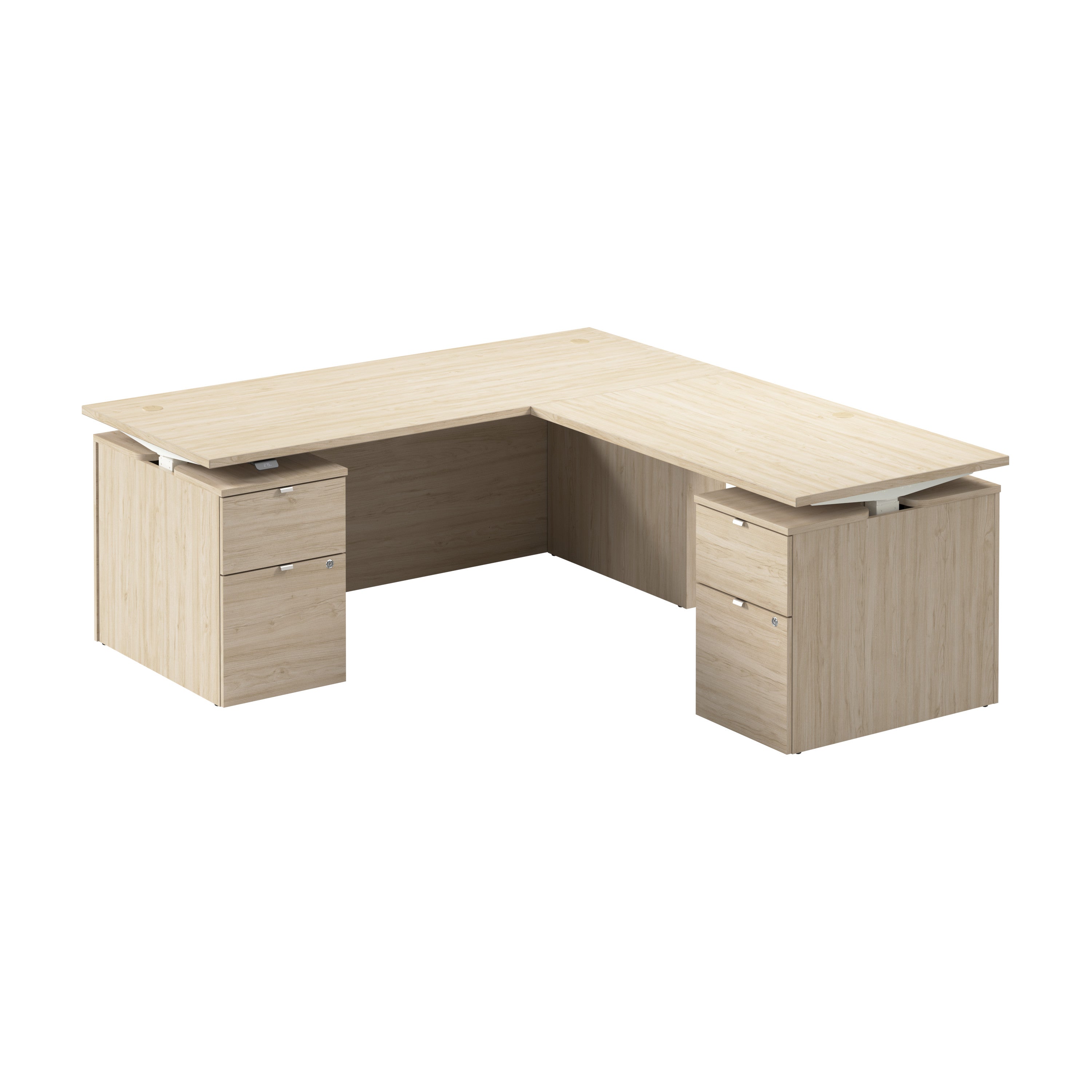 Bush Business Furniture Stratus&nbsp;72W x&nbsp;78D Height Adjustable L Shaped Standing Desk with Drawers in Natural Elm with White Base - 71.02" Width x 76.97" Depth x 27.44" Height