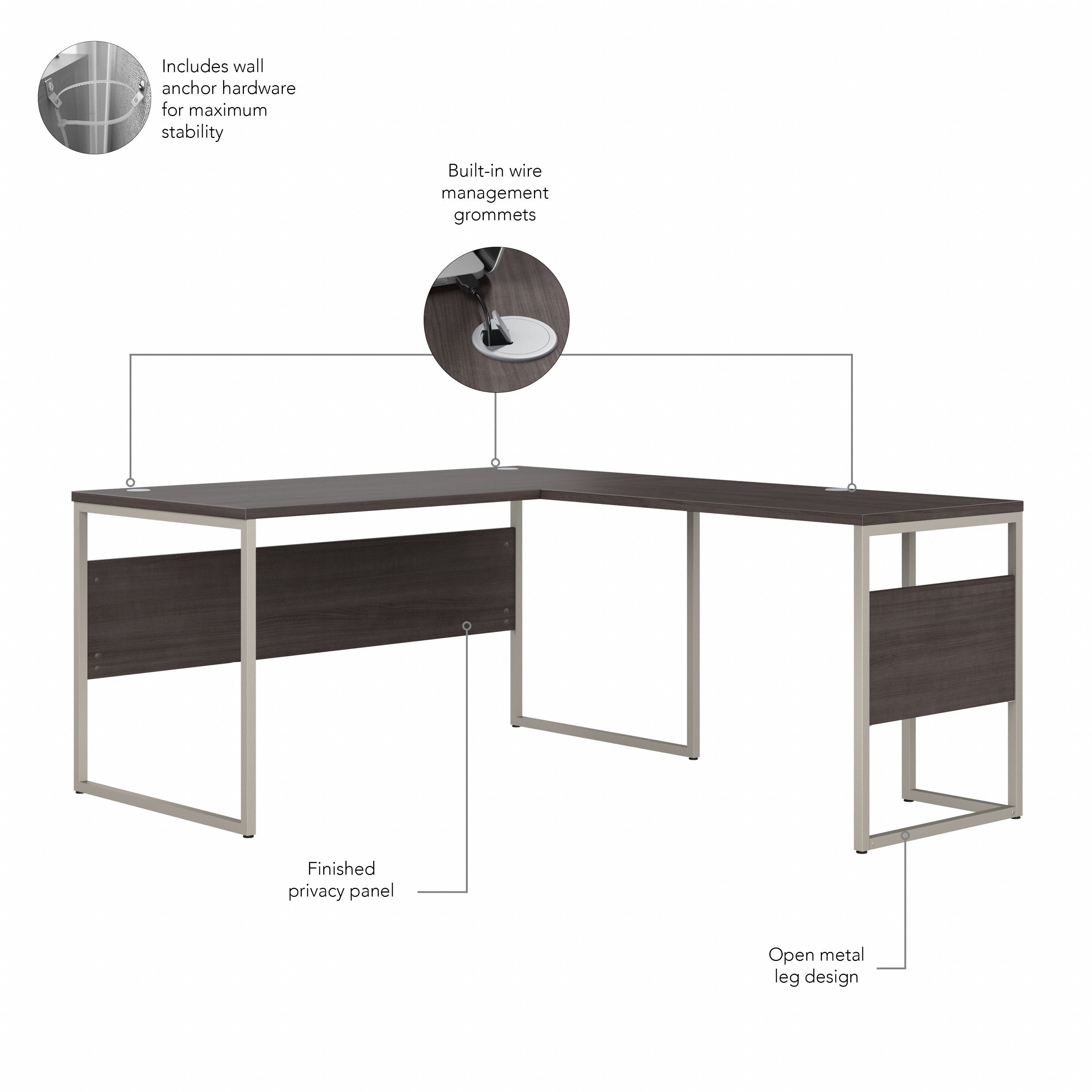 Bush Business Furniture Hybrid 60W x 30D L Shaped Table Desk with Metal Legs in Storm Gray - 59.45" Width x 71.34" Depth x 29.91" Height