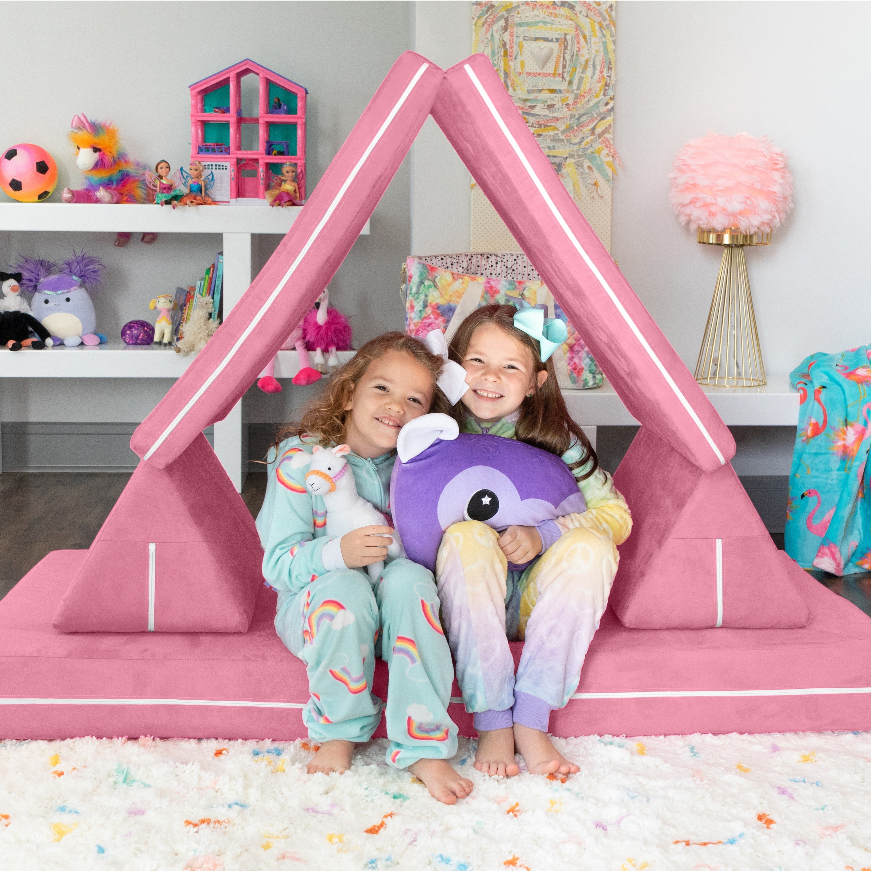 Jaxx Zipline Playscape Imaginative Furniture Playset for Creative Kids, Original Set, Pink