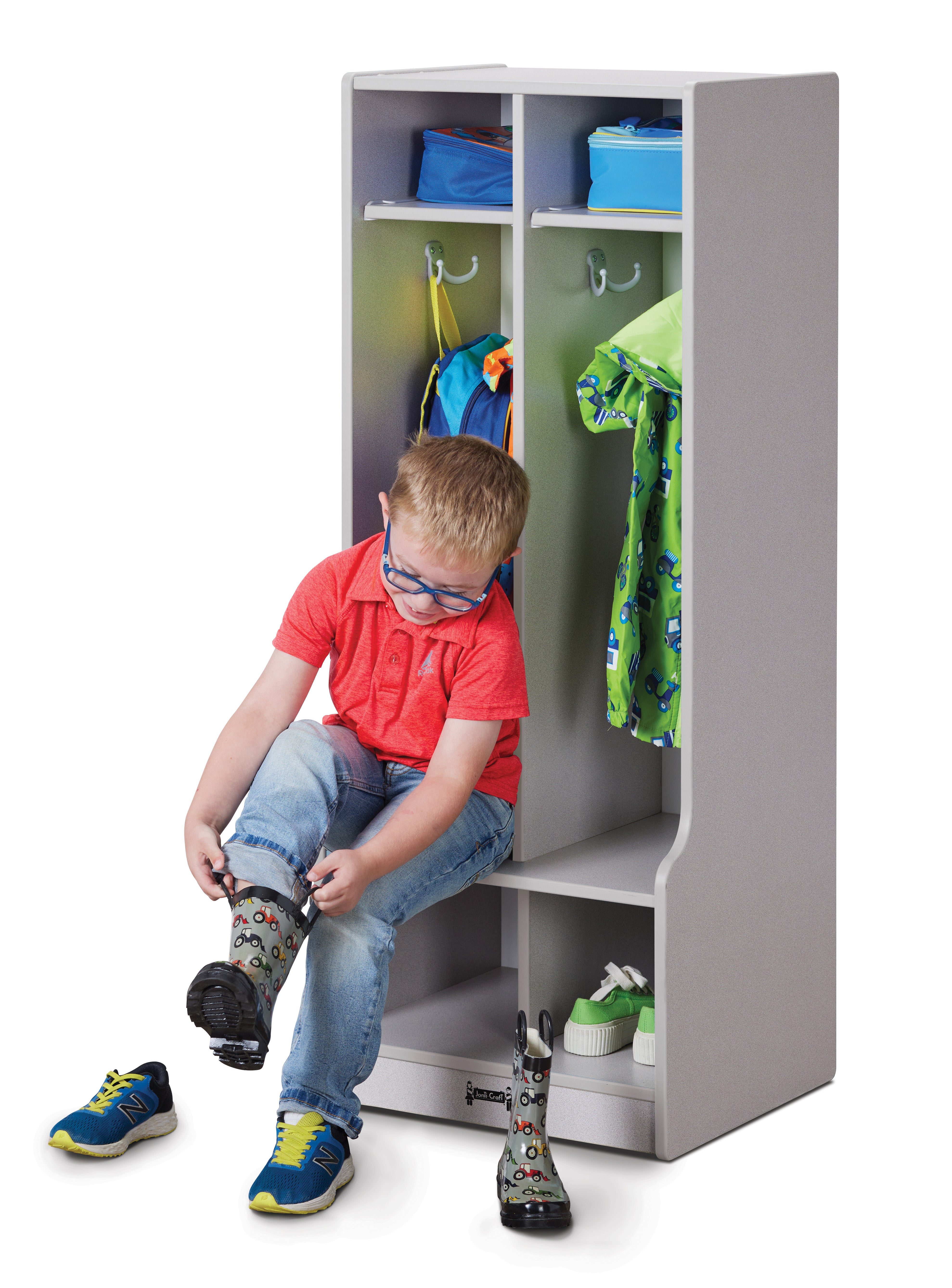 Rainbow Accents® 2 Section Coat Locker with Step   - Gray