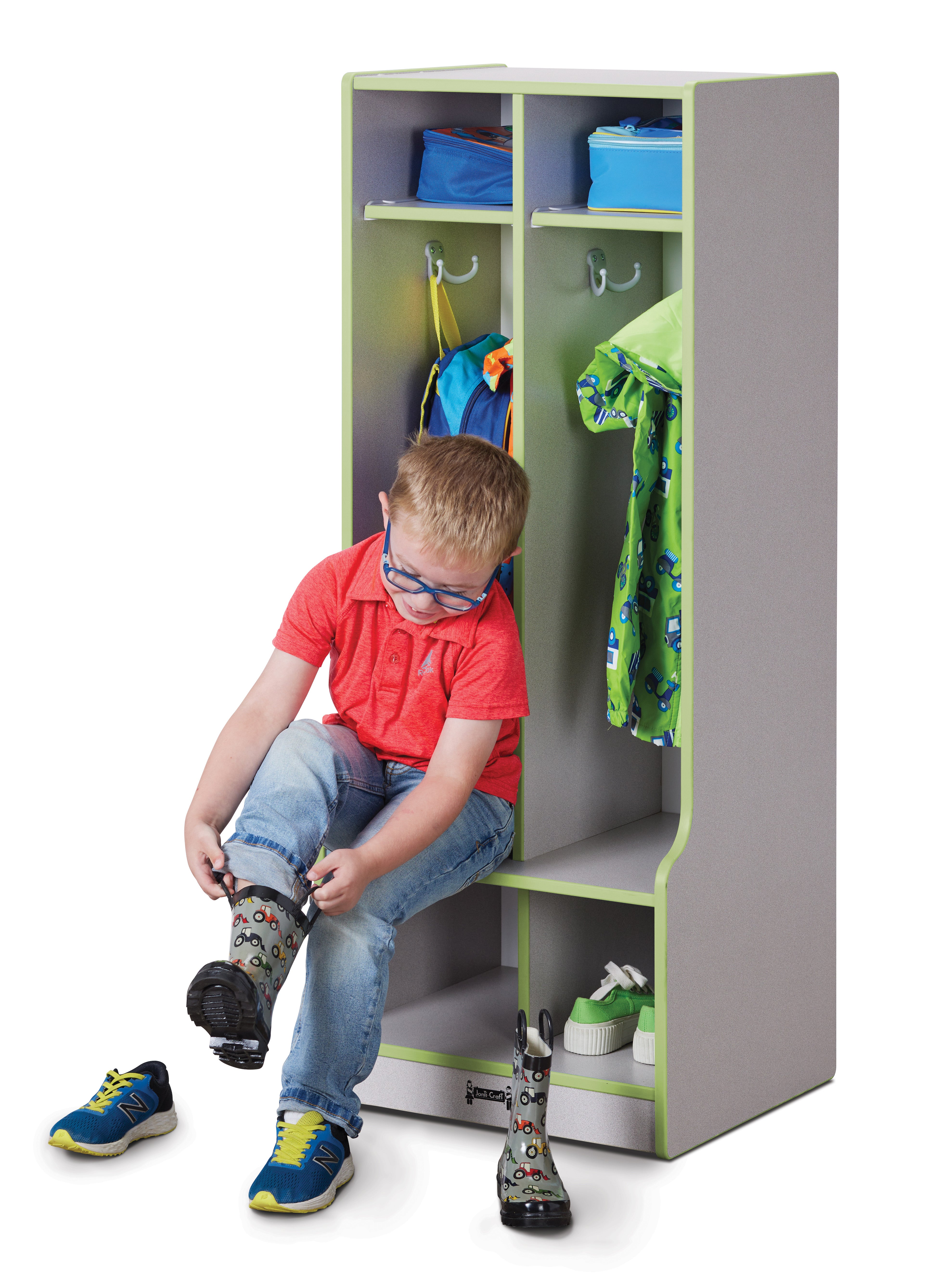 Rainbow Accents® 2 Section Coat Locker with Step  - Key Lime Green